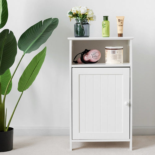 Bathroom Freestanding  Adjustable Shelf Floor Storage Cabinet, White