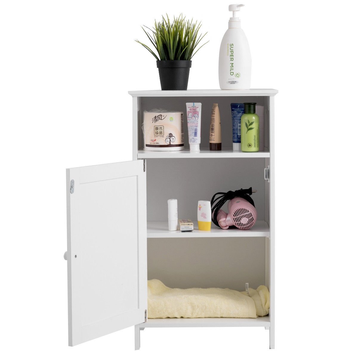 Bathroom Freestanding  Adjustable Shelf Floor Storage Cabinet, White Floor Cabinets   at Gallery Canada