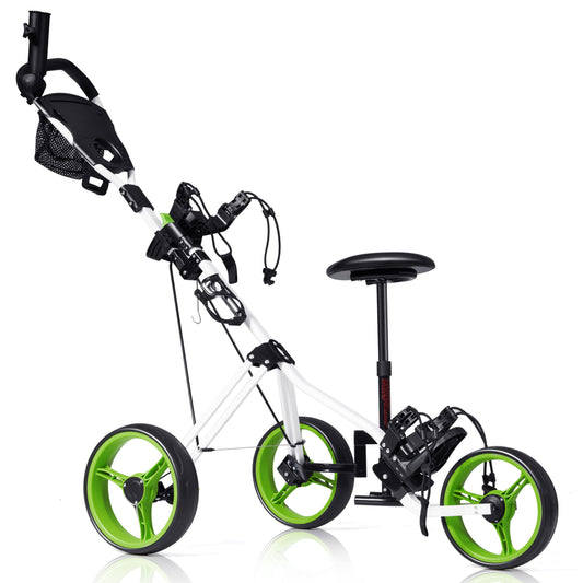 Foldable 3 Wheels Push Pull Golf Trolley with Scoreboard Bag, Green Golf Green  at Gallery Canada