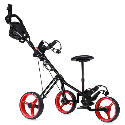 Foldable 3 Wheels Push Pull Golf Trolley with Scoreboard Bag, Red Golf Red  at Gallery Canada