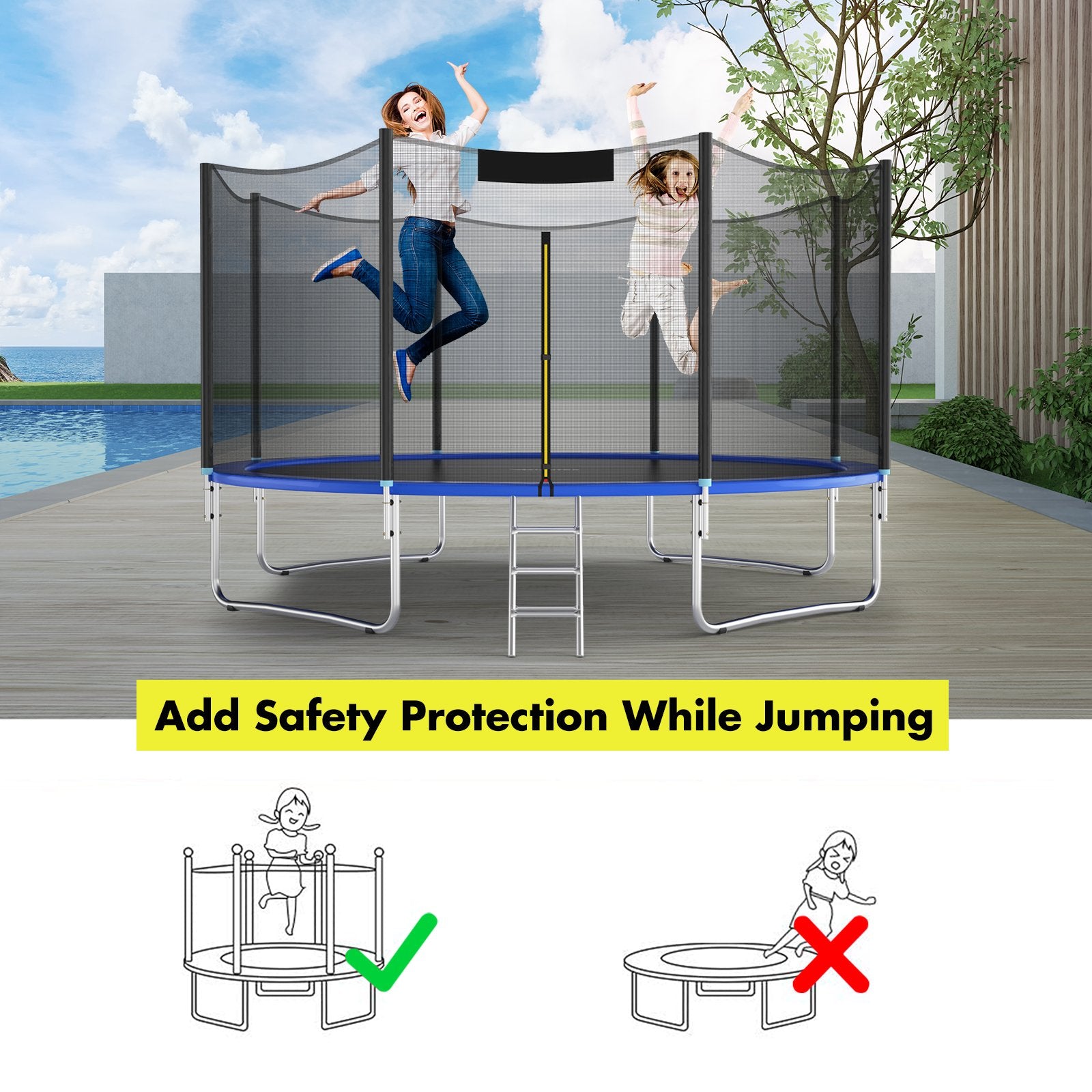 Trampoline Replacement Protection Enclosure Net with Zipper-12 ft, Black Trampoline Accessories   at Gallery Canada