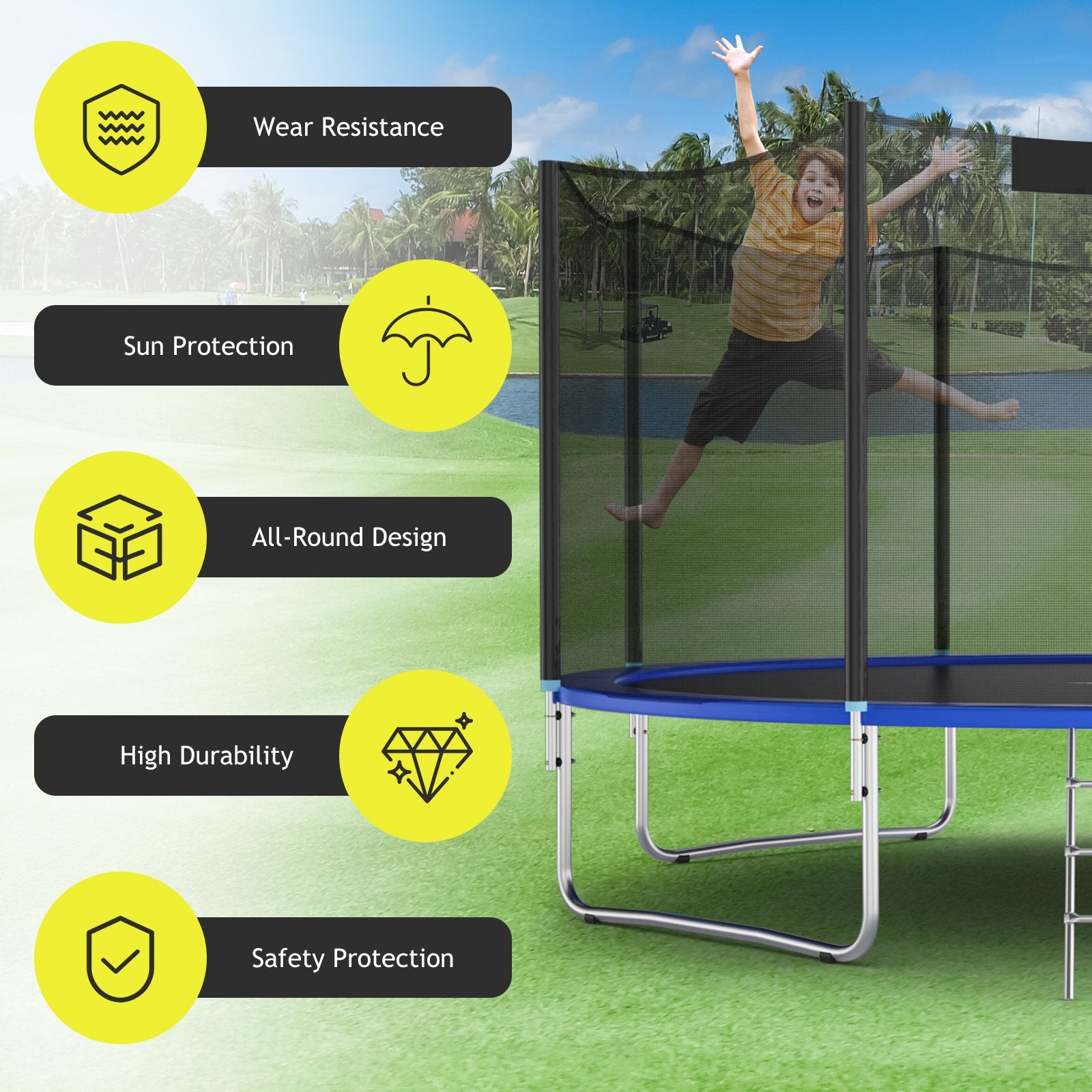 Trampoline Replacement Protection Enclosure Net with Zipper-12 ft, Black Trampoline Accessories   at Gallery Canada