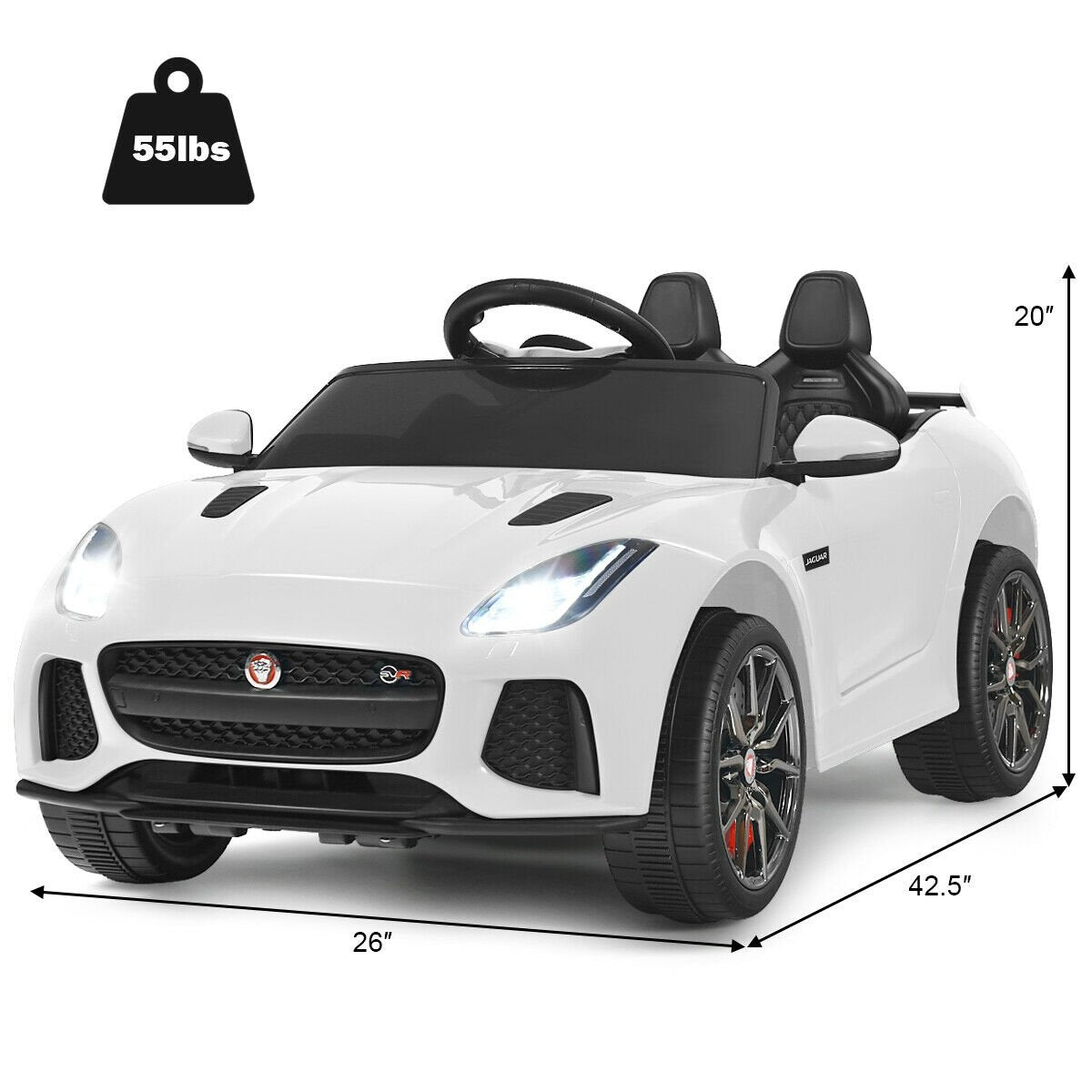 12V Jaguar F-Type SVR Licensed Kids Ride On Car, White - Gallery Canada