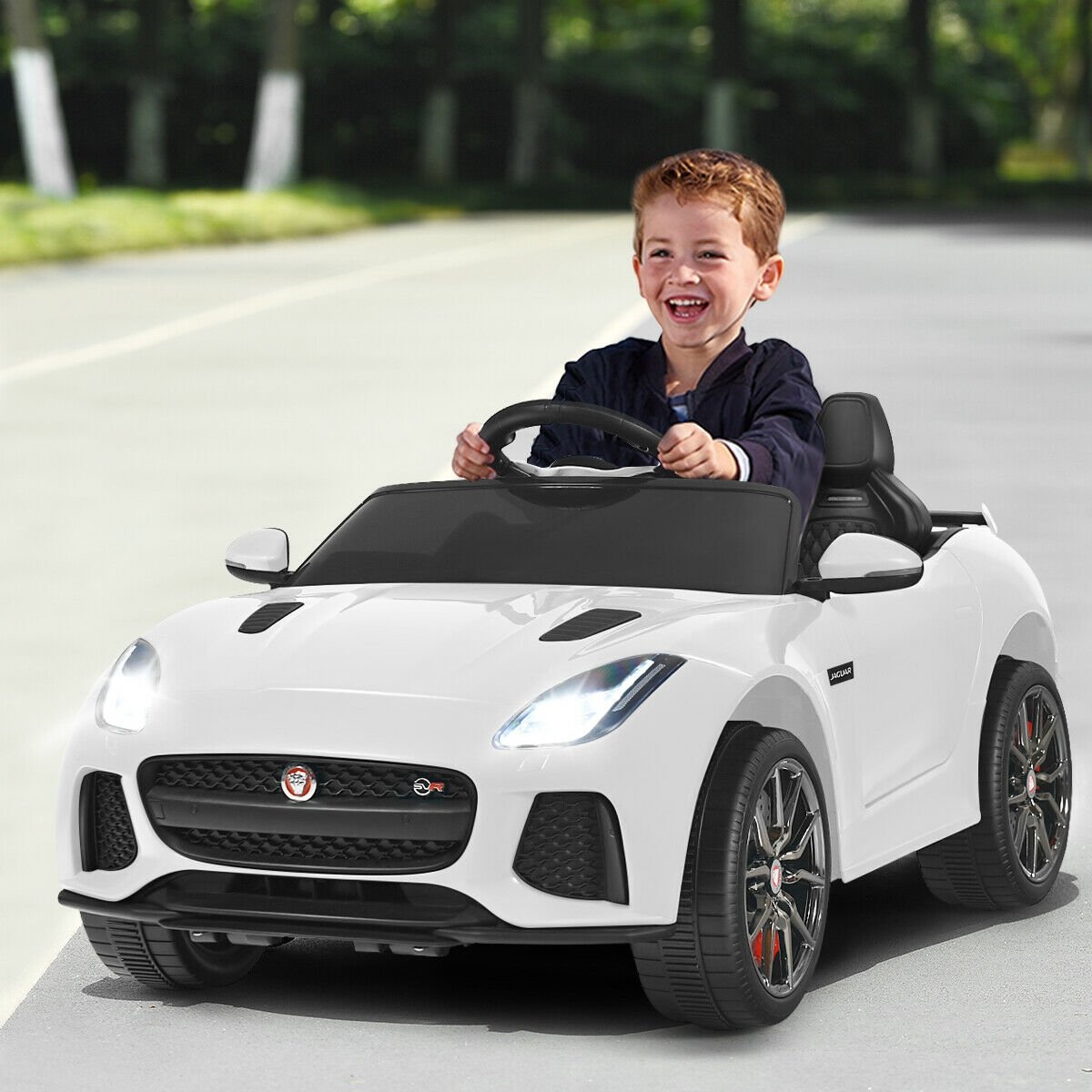 12V Jaguar F-Type SVR Licensed Kids Ride On Car, White Powered Ride On Toys   at Gallery Canada