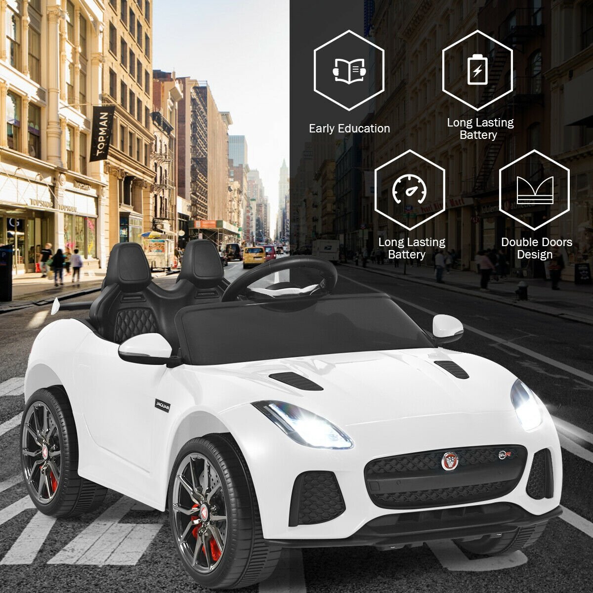 12V Jaguar F-Type SVR Licensed Kids Ride On Car, White Powered Ride On Toys   at Gallery Canada