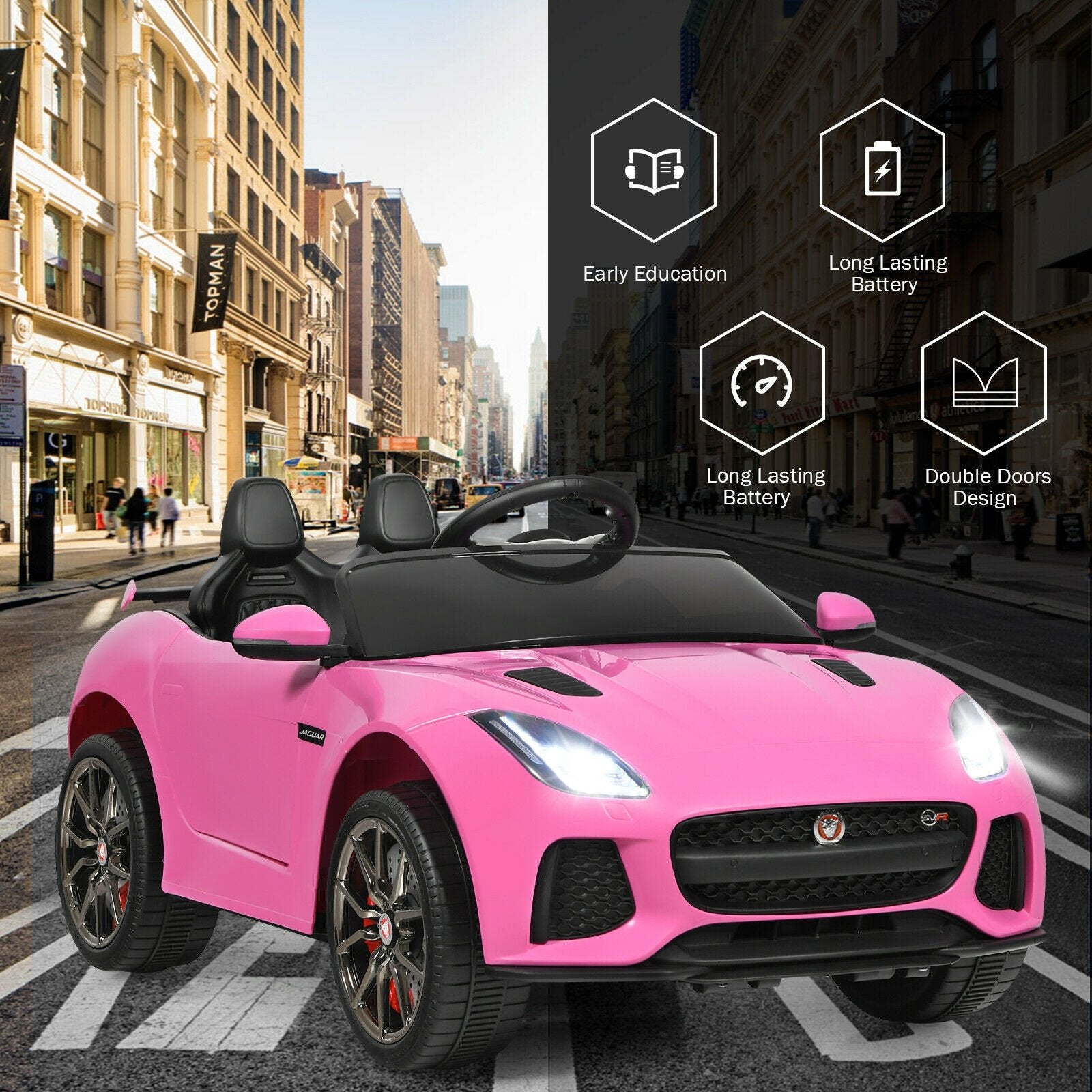 12V Jaguar F-Type SVR Licensed Kids Ride On Car, Pink Powered Ride On Toys   at Gallery Canada