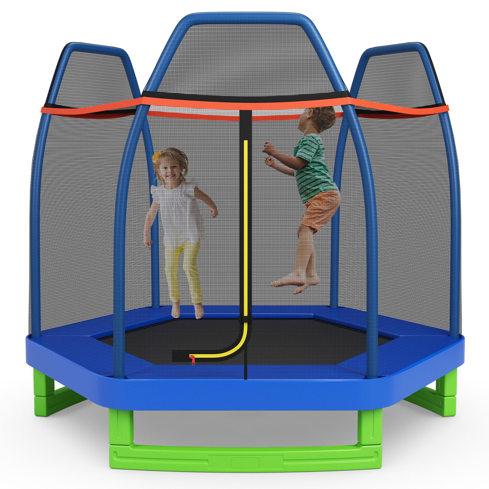 7 Ft Kids Trampoline W/ Safety Enclosure Net, Blue Trampolines   at Gallery Canada