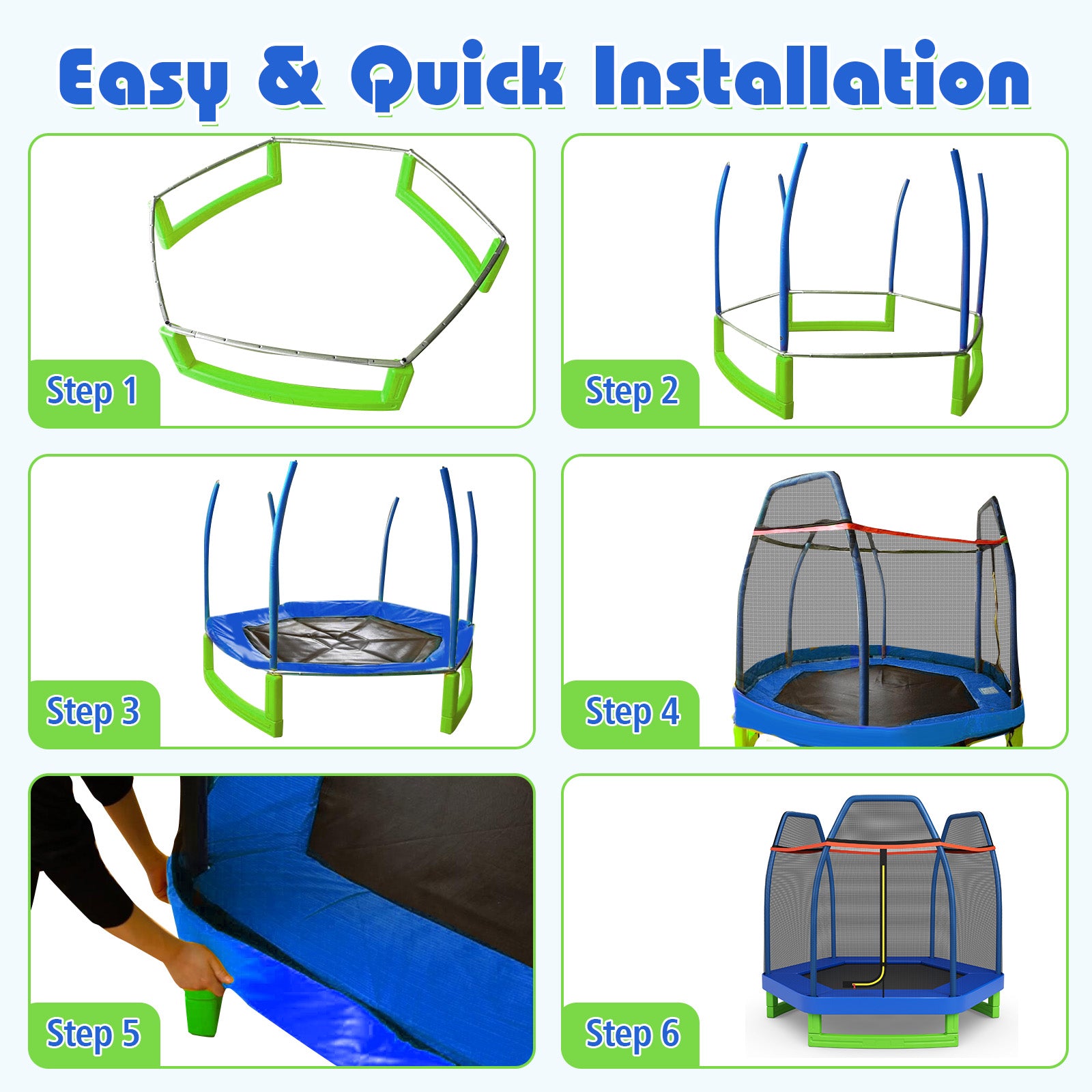 7 Ft Kids Trampoline W/ Safety Enclosure Net, Blue Trampolines   at Gallery Canada