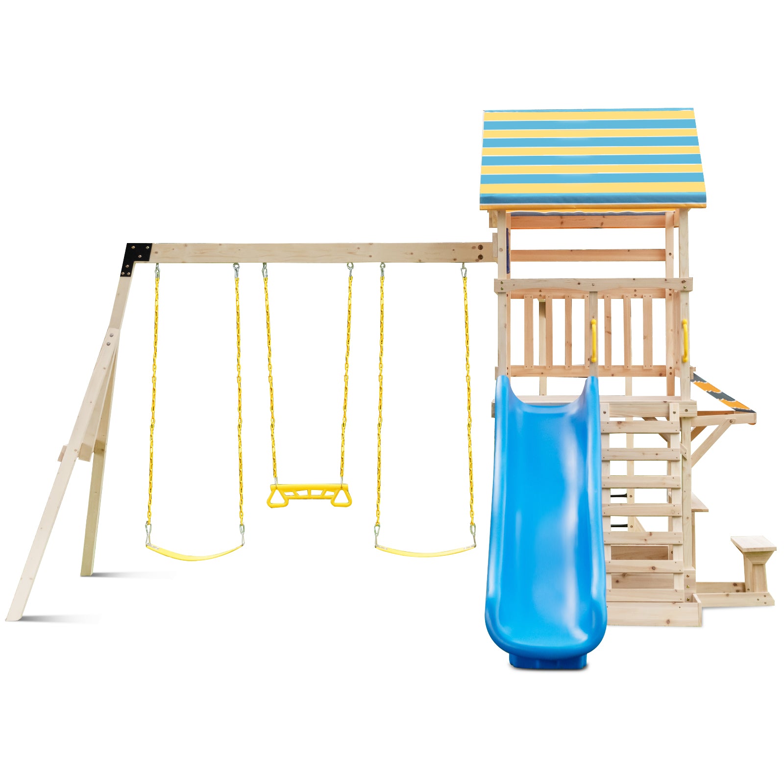 Wooden Swing Set with Large Upper Deck Slide and Steering Wheel, Multicolor Swing & Playsets at Gallery Canada