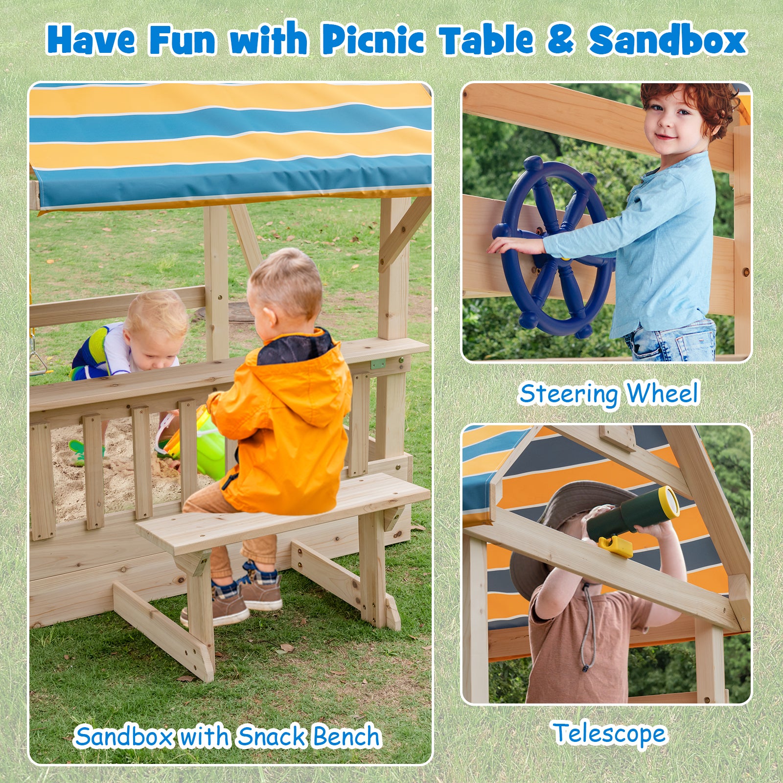 Wooden Swing Set with Large Upper Deck Slide and Steering Wheel, Multicolor Swing & Playsets at Gallery Canada