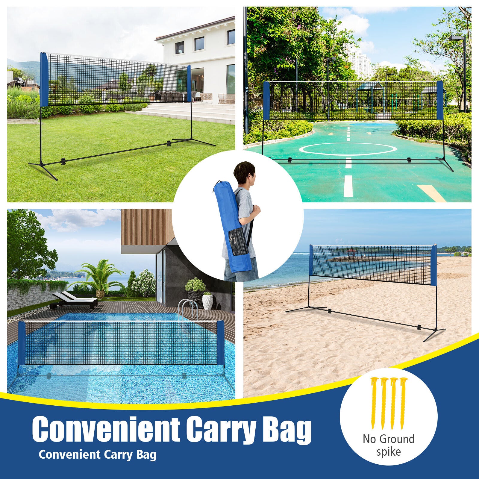10/14 Feet Adjustable Badminton Net Stand with Portable Carry Bag-14 ft, Black Sport Equipments at Gallery Canada