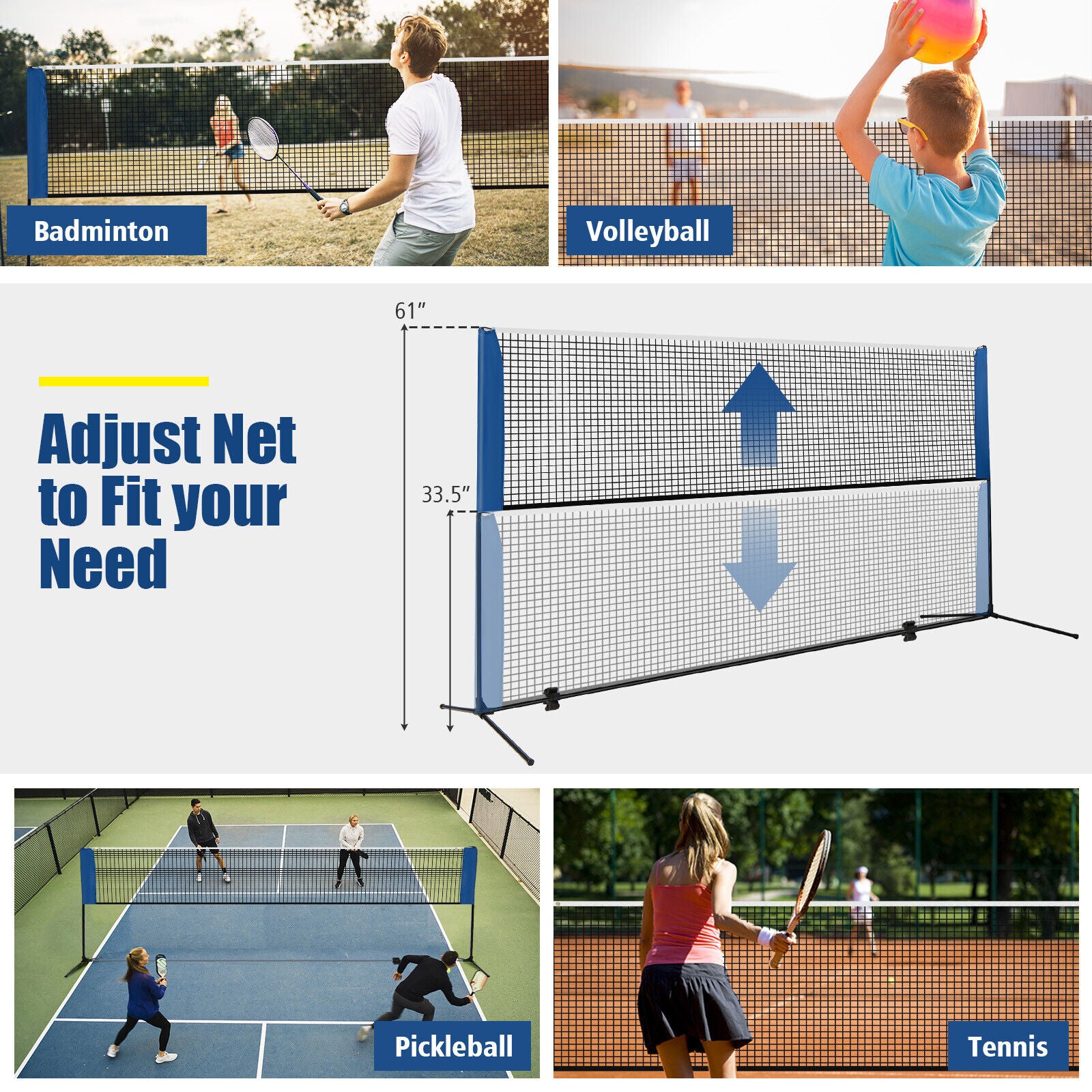 10/14 Feet Adjustable Badminton Net Stand with Portable Carry Bag-14 ft, Black Sport Equipments at Gallery Canada