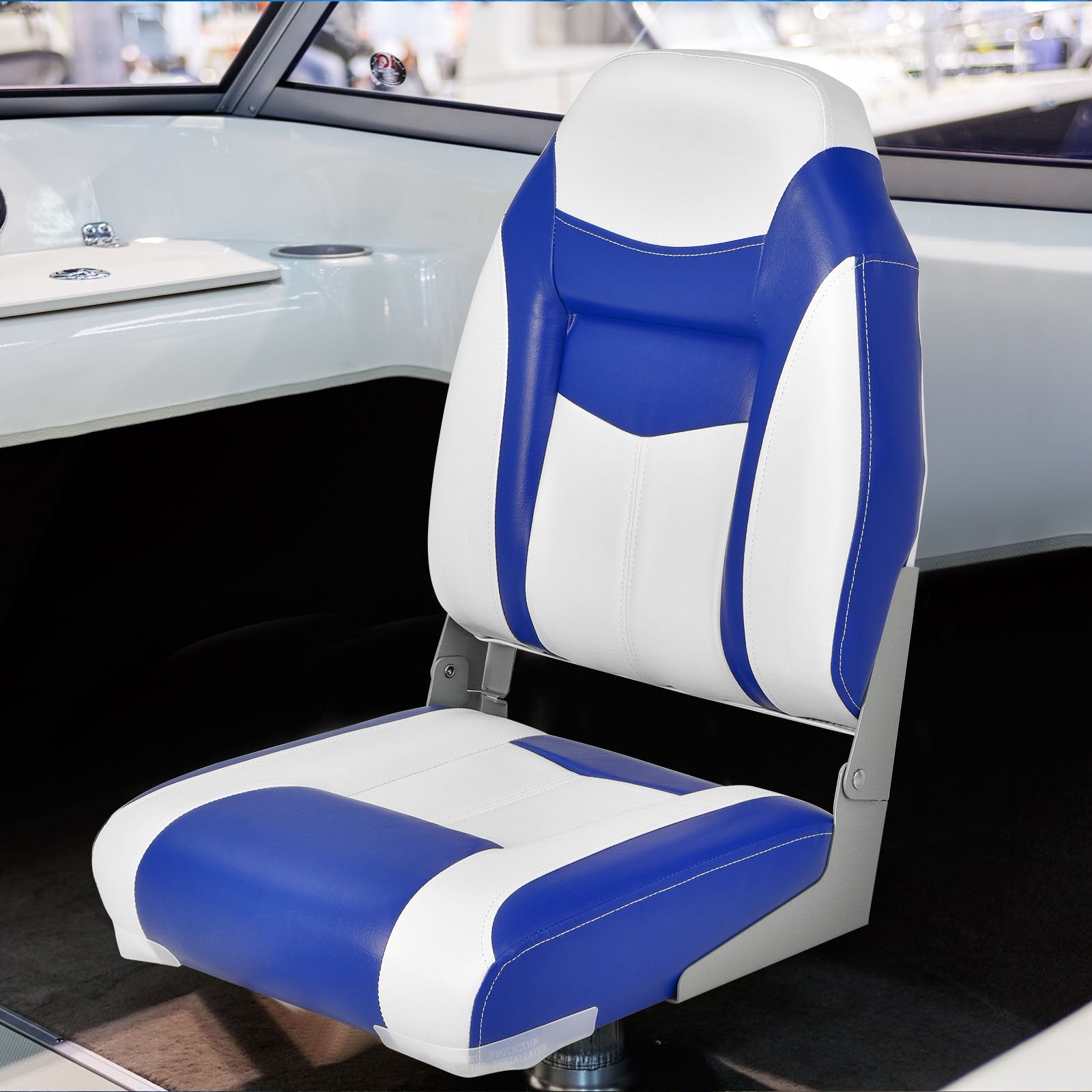 High Back Folding Boat Seats with Blue White Sponge Cushion and Flexible Hinges, Blue Swimming   at Gallery Canada