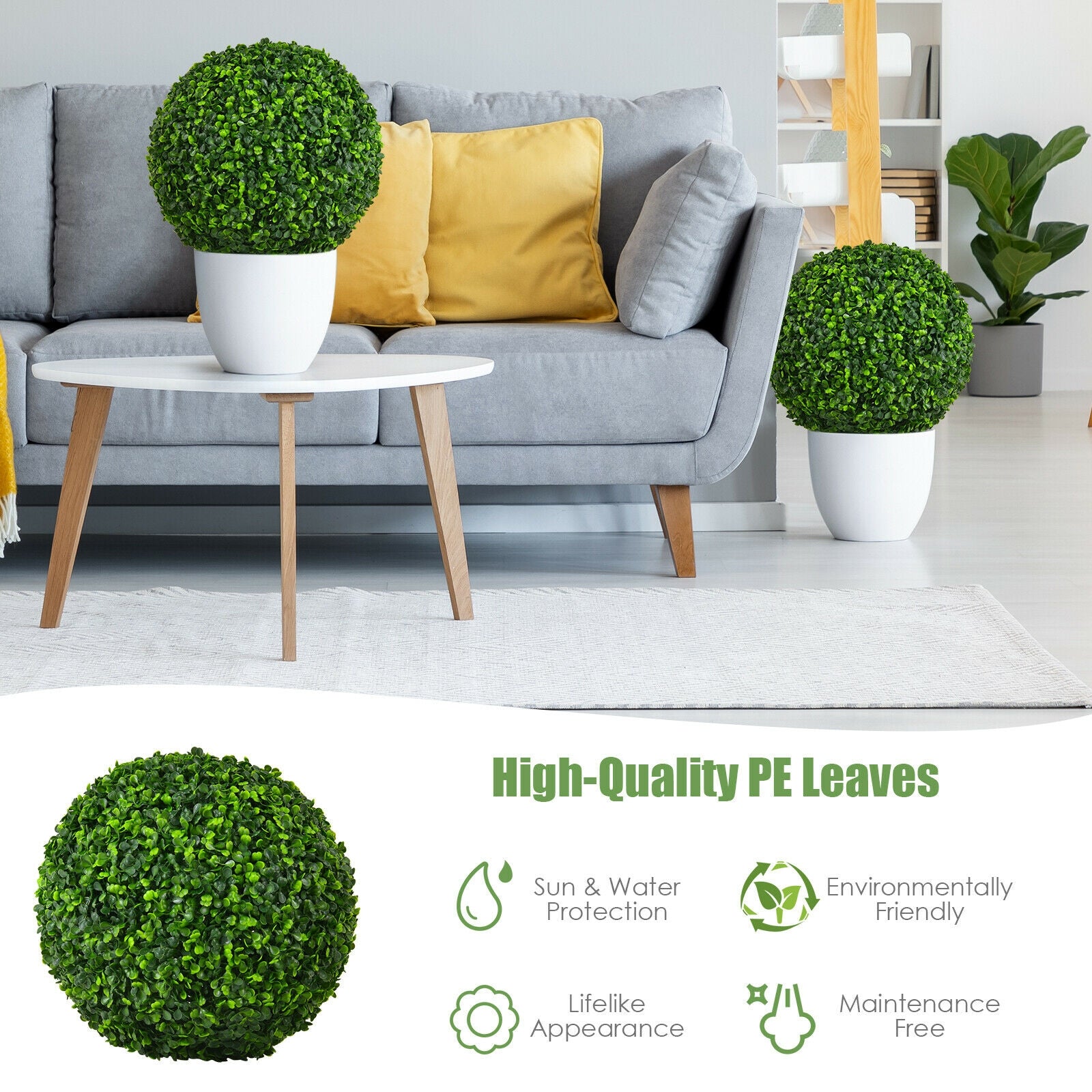 2 Pieces 15.7 Inch Artificial Boxwood Topiary Ball Tree Set, Green Faux Plants at Gallery Canada