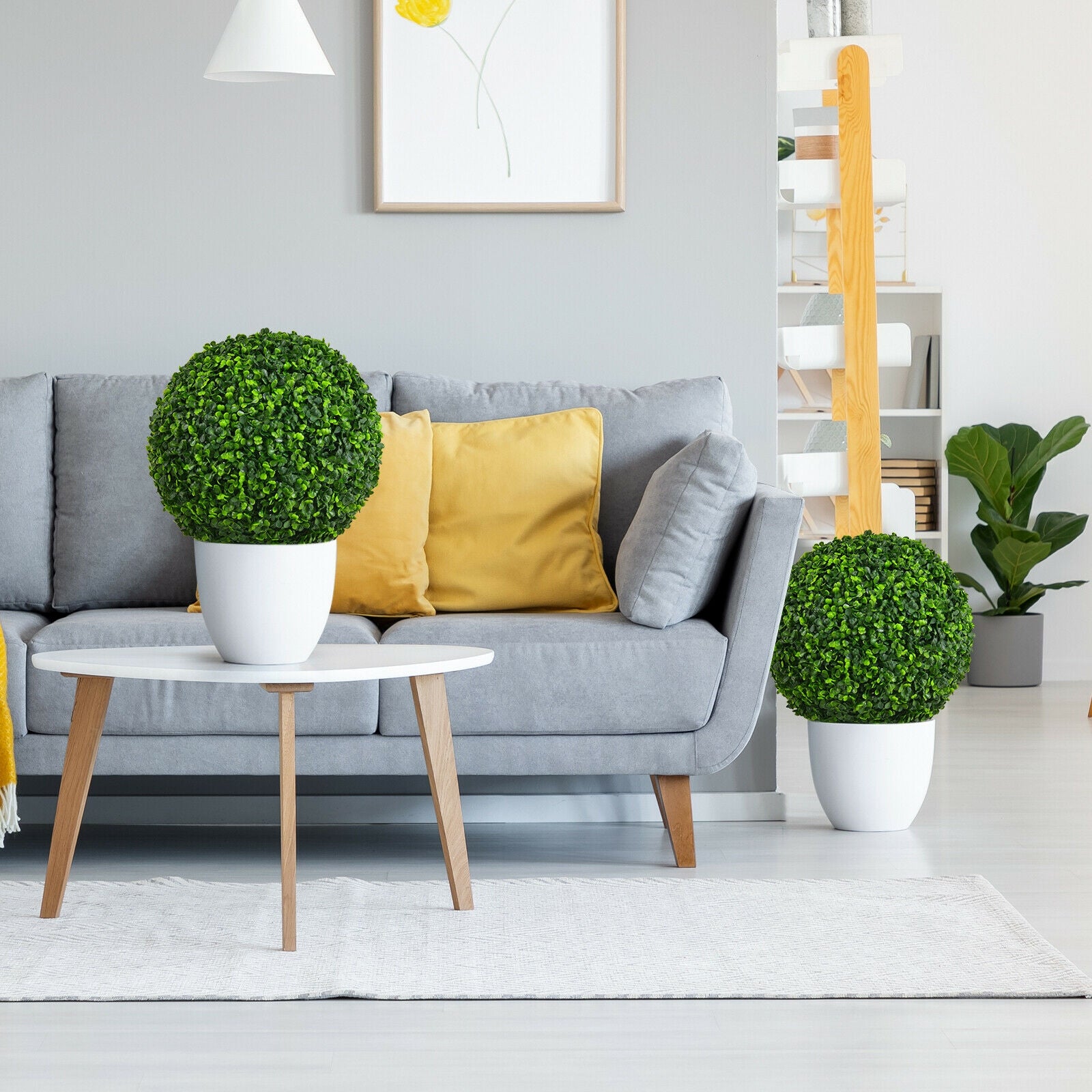 2 Pieces 15.7 Inch Artificial Boxwood Topiary Ball Tree Set, Green Faux Plants at Gallery Canada