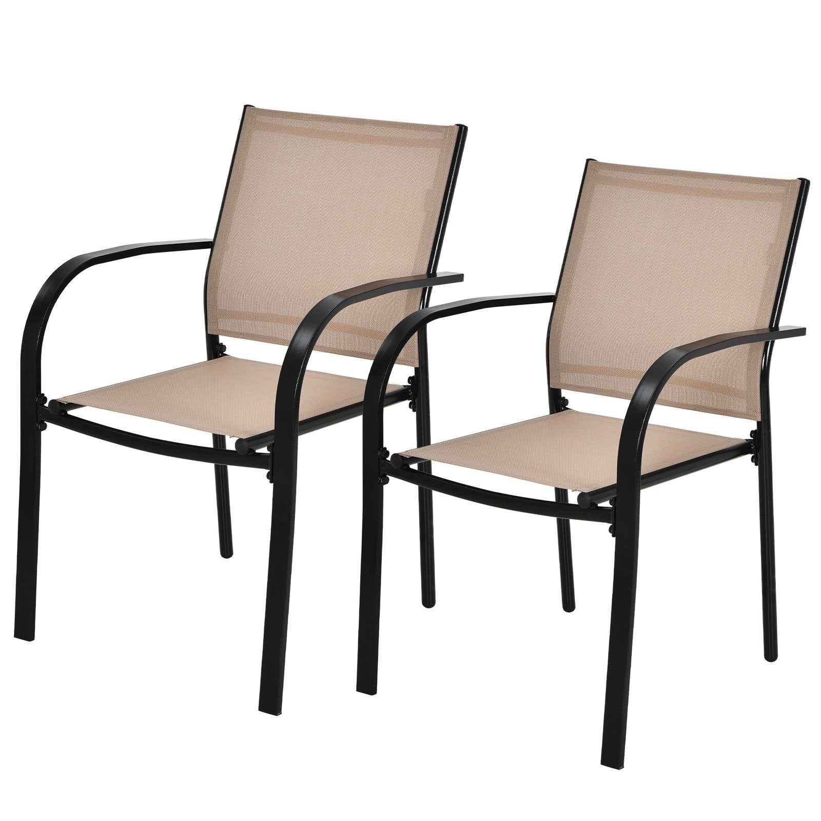 Set of 2 Patio Stackable Dining Chairs with Armrests Garden Deck, Brown Patio Dining Chairs   at Gallery Canada