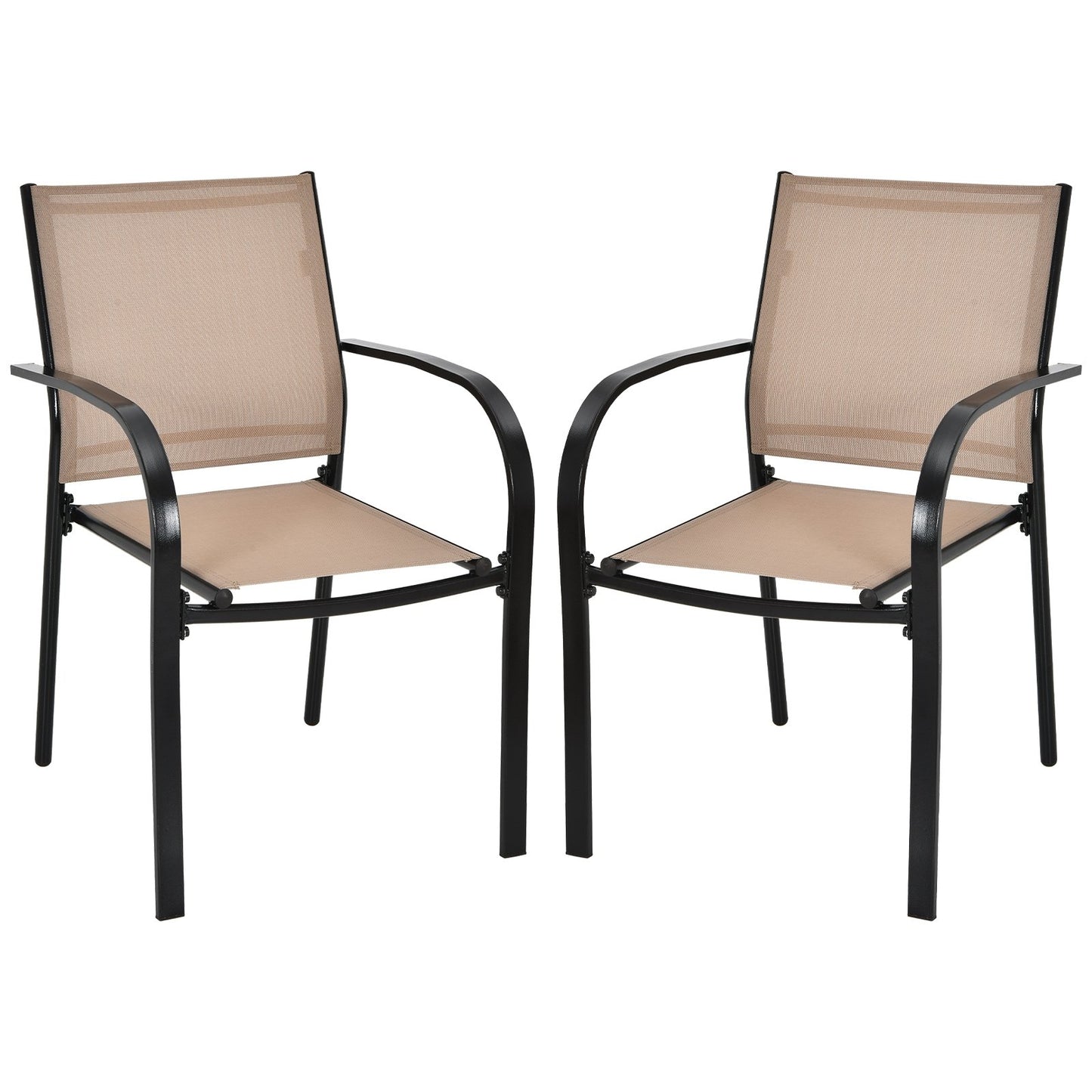 Set of 2 Patio Stackable Dining Chairs with Armrests Garden Deck, Brown Patio Dining Chairs   at Gallery Canada