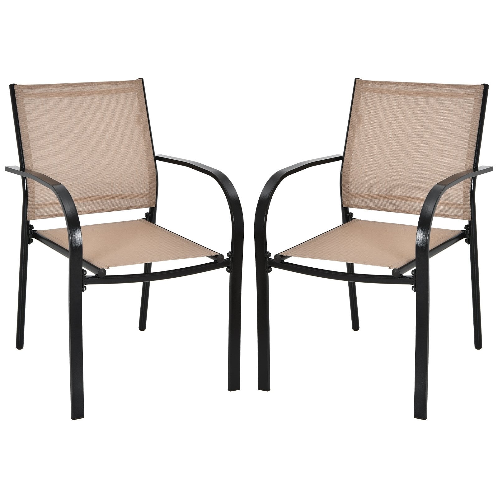 Set of 2 Patio Stackable Dining Chairs with Armrests Garden Deck, Brown Patio Dining Chairs   at Gallery Canada