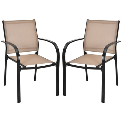 Set of 2 Patio Stackable Dining Chairs with Armrests Garden Deck, Brown Patio Dining Chairs   at Gallery Canada