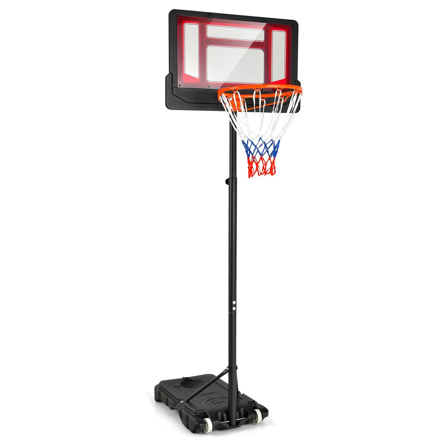 4.3-8.2 FT Portable Basketball Hoop with Adjustable Height and Wheels, Black & Red - Gallery Canada