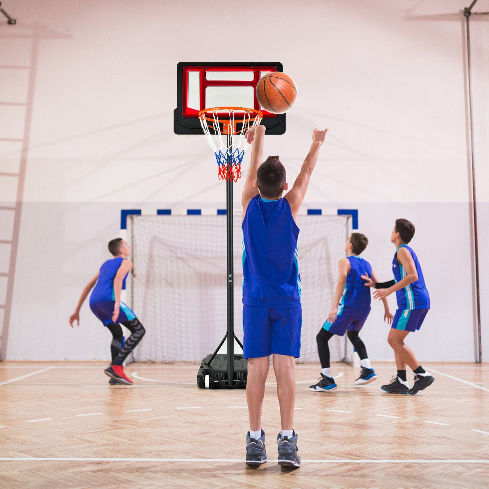 4.3-8.2 FT Portable Basketball Hoop with Adjustable Height and Wheels, Black & Red Sport Equipments   at Gallery Canada