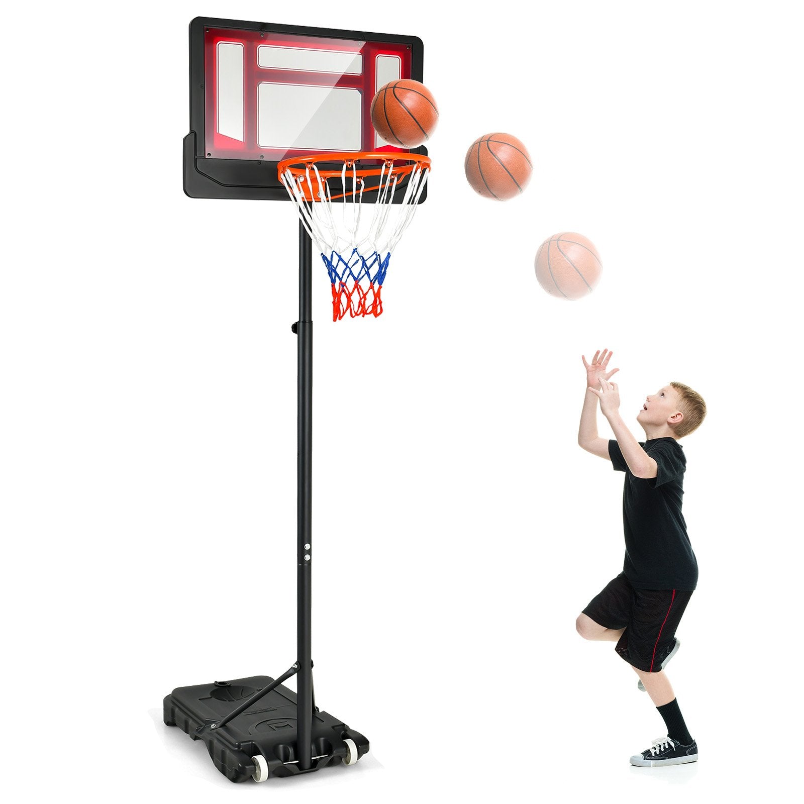 4.3-8.2 FT Portable Basketball Hoop with Adjustable Height and Wheels, Black & Red Sport Equipments   at Gallery Canada