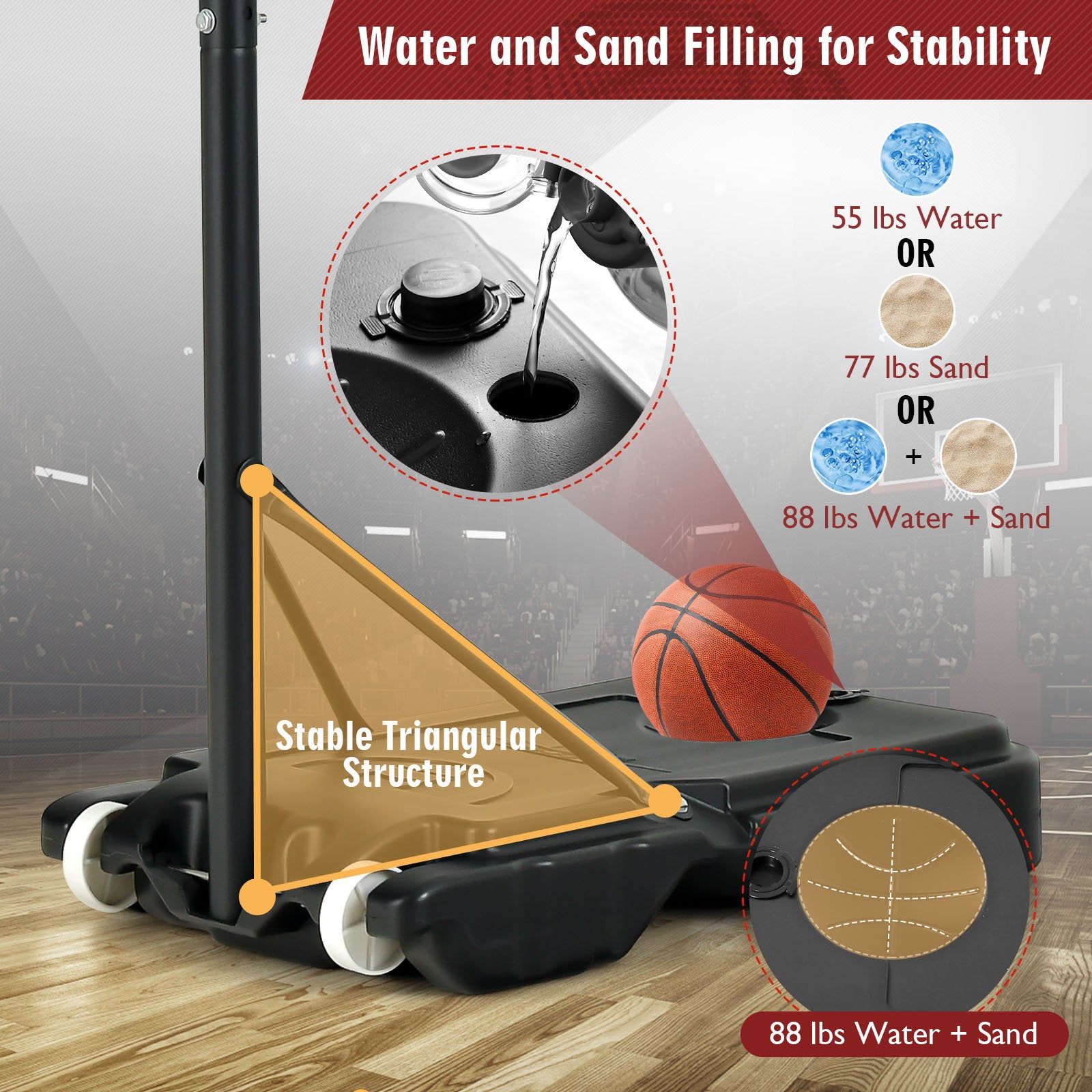 4.3-8.2 FT Portable Basketball Hoop with Adjustable Height and Wheels, Black & Red Sport Equipments   at Gallery Canada