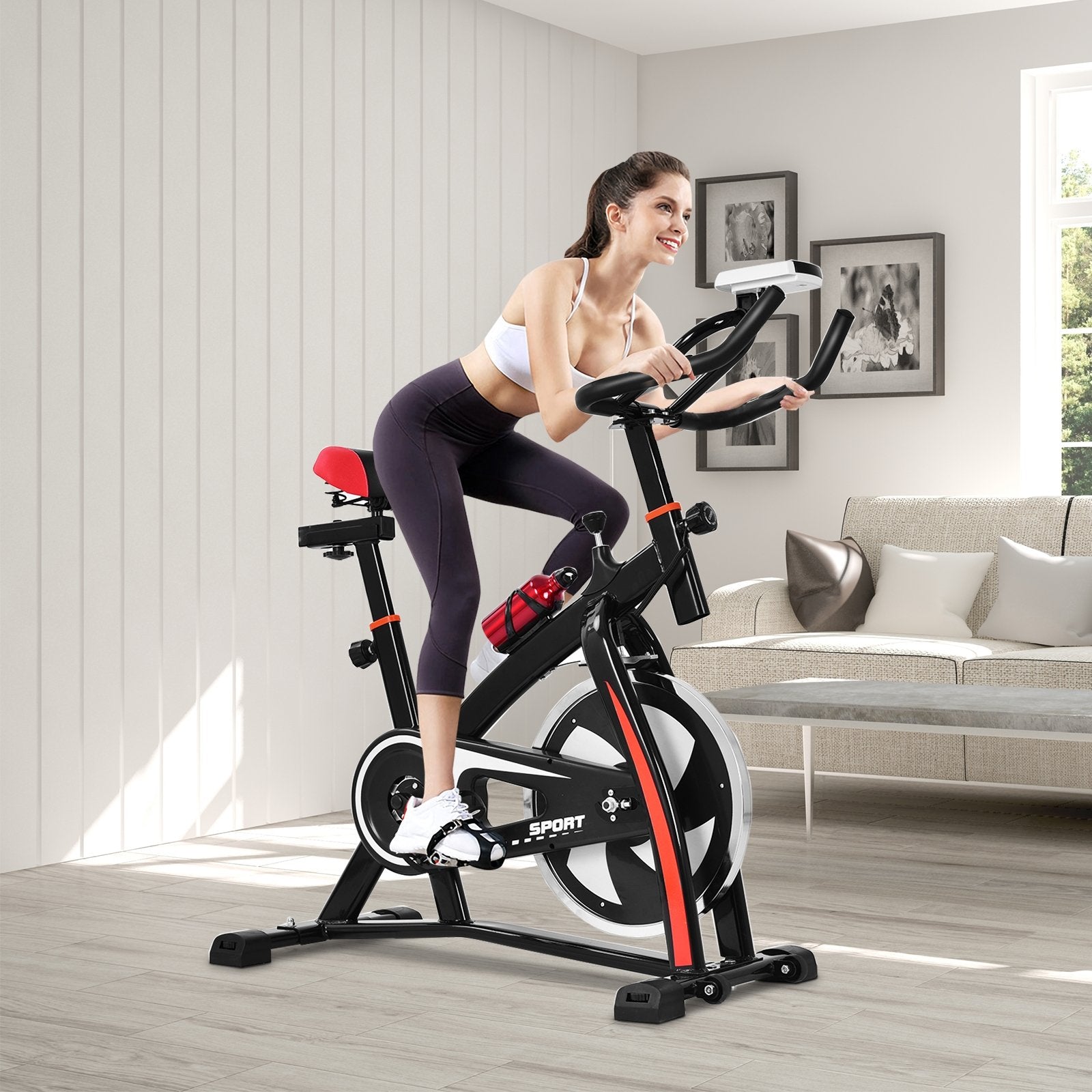 Household Adjustable Indoor Exercise Cycling Bike Trainer with Electronic Meter, Black Exercise Bikes at Gallery Canada