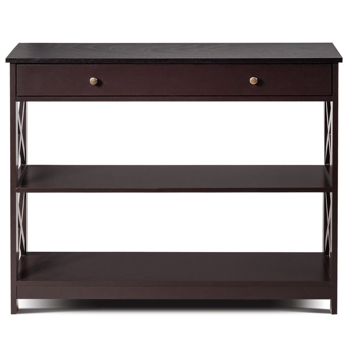 Console Table 3-Tier with Drawer and Storage Shelves, Dark Brown Console Tables   at Gallery Canada