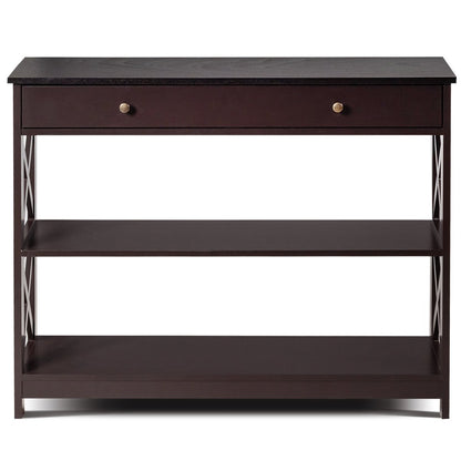Console Table 3-Tier with Drawer and Storage Shelves, Dark Brown - Gallery Canada