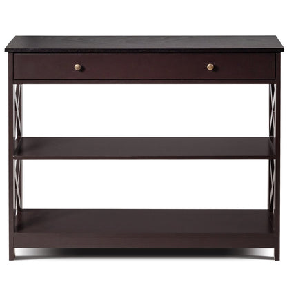 Console Table 3-Tier with Drawer and Storage Shelves, Dark Brown Console Tables   at Gallery Canada