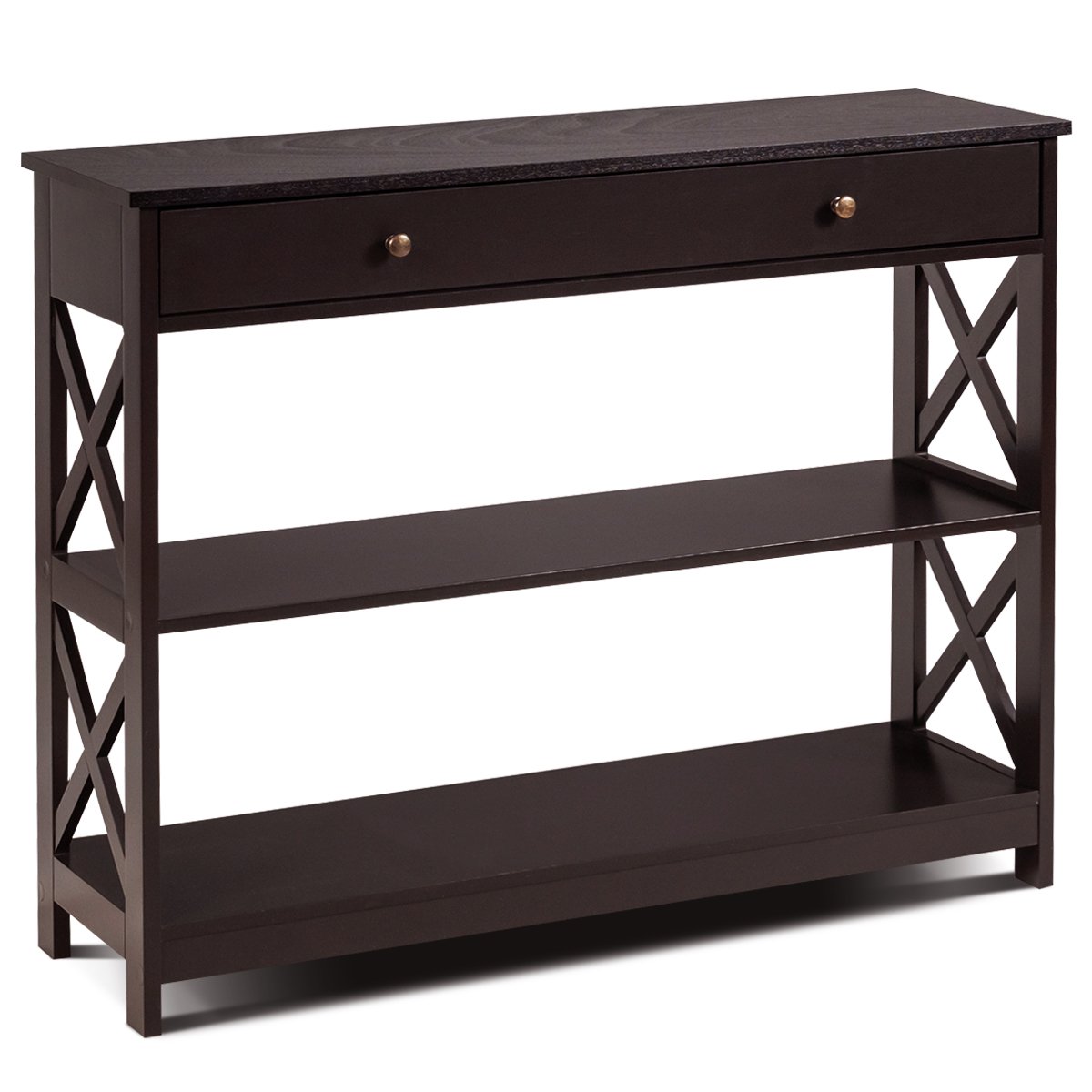 Console Table 3-Tier with Drawer and Storage Shelves, Dark Brown Console Tables   at Gallery Canada