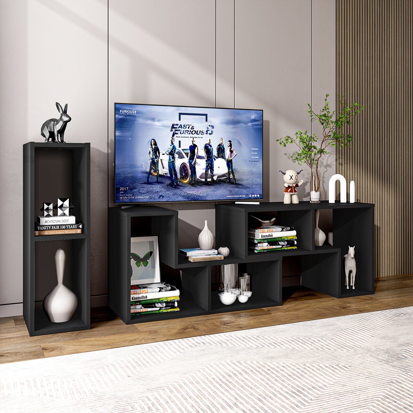 3 Pieces Adjustable TV Stand for TVs up to 65 Inch with Shelves, Black Entertainment Centers & TV Stands   at Gallery Canada