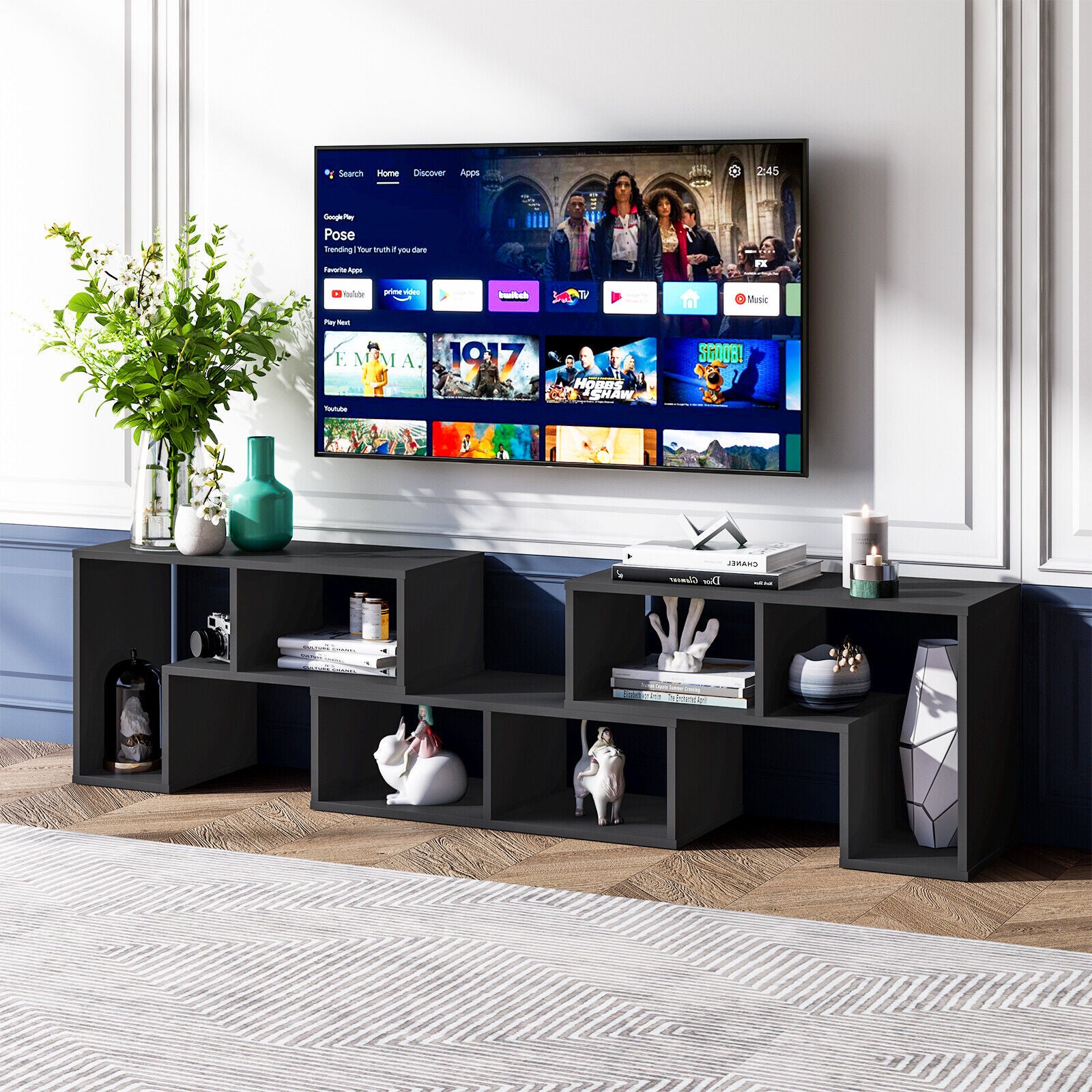 3 Pieces Adjustable TV Stand for TVs up to 65 Inch with Shelves, Black Entertainment Centers & TV Stands   at Gallery Canada