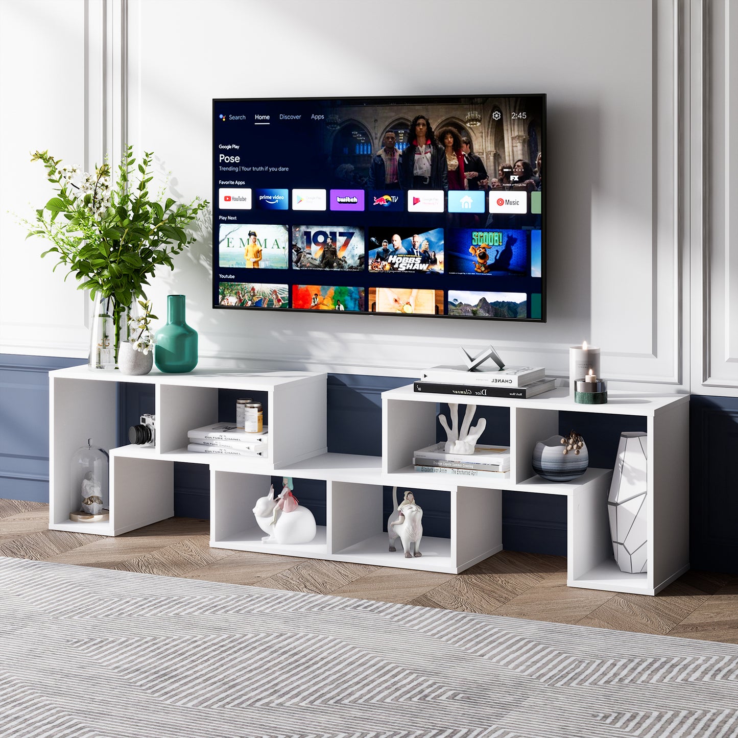 3 Pieces Adjustable TV Stand for TVs up to 65 Inch with Shelves, White Entertainment Centers & TV Stands   at Gallery Canada