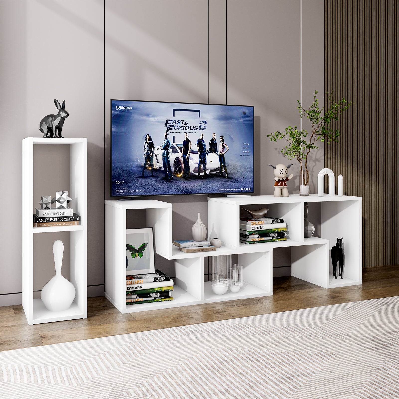 3 Pieces Adjustable TV Stand for TVs up to 65 Inch with Shelves, White Entertainment Centers & TV Stands   at Gallery Canada