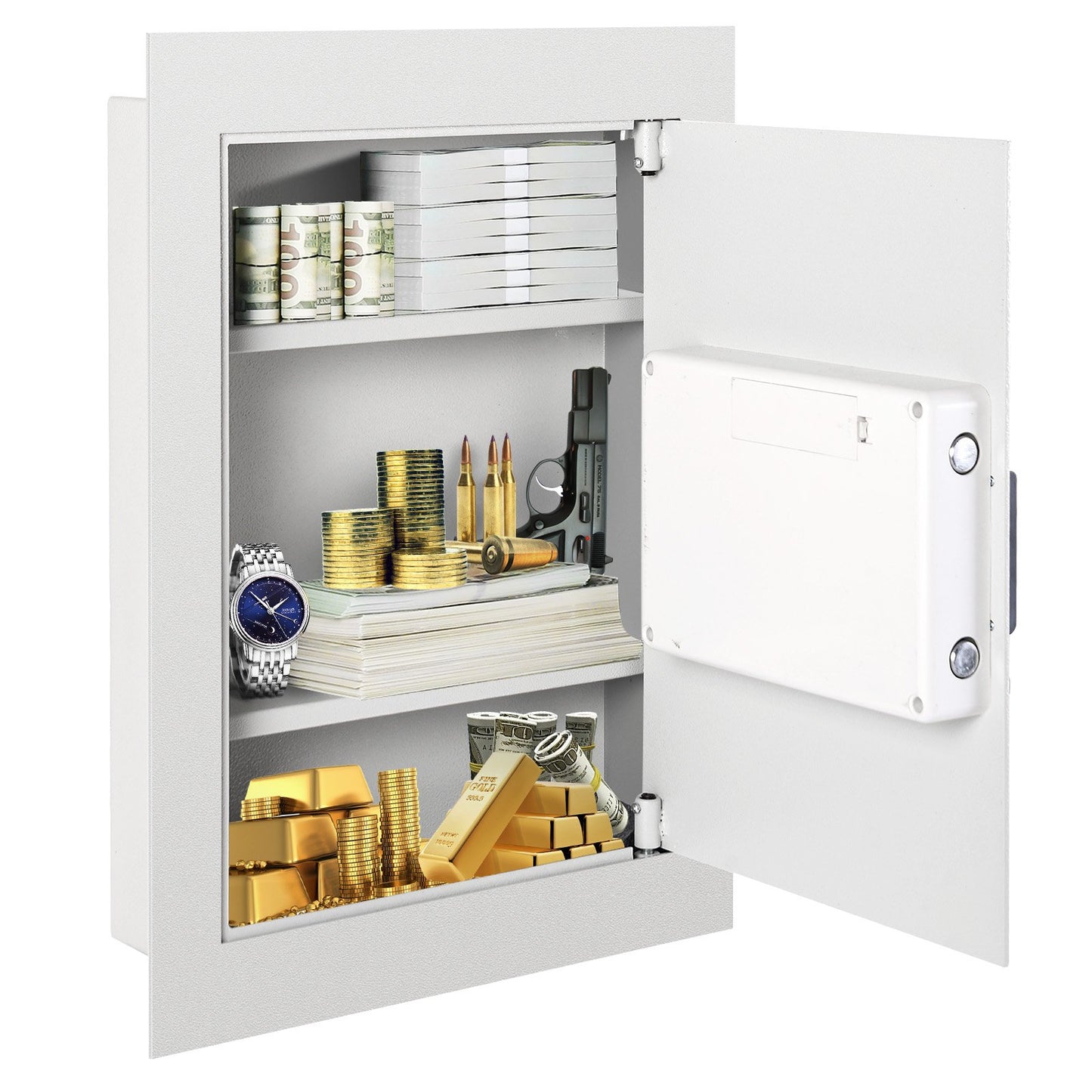 Digital Flat Recessed Wall Safe Security Lock Gun Cash Box, White Safe Box   at Gallery Canada