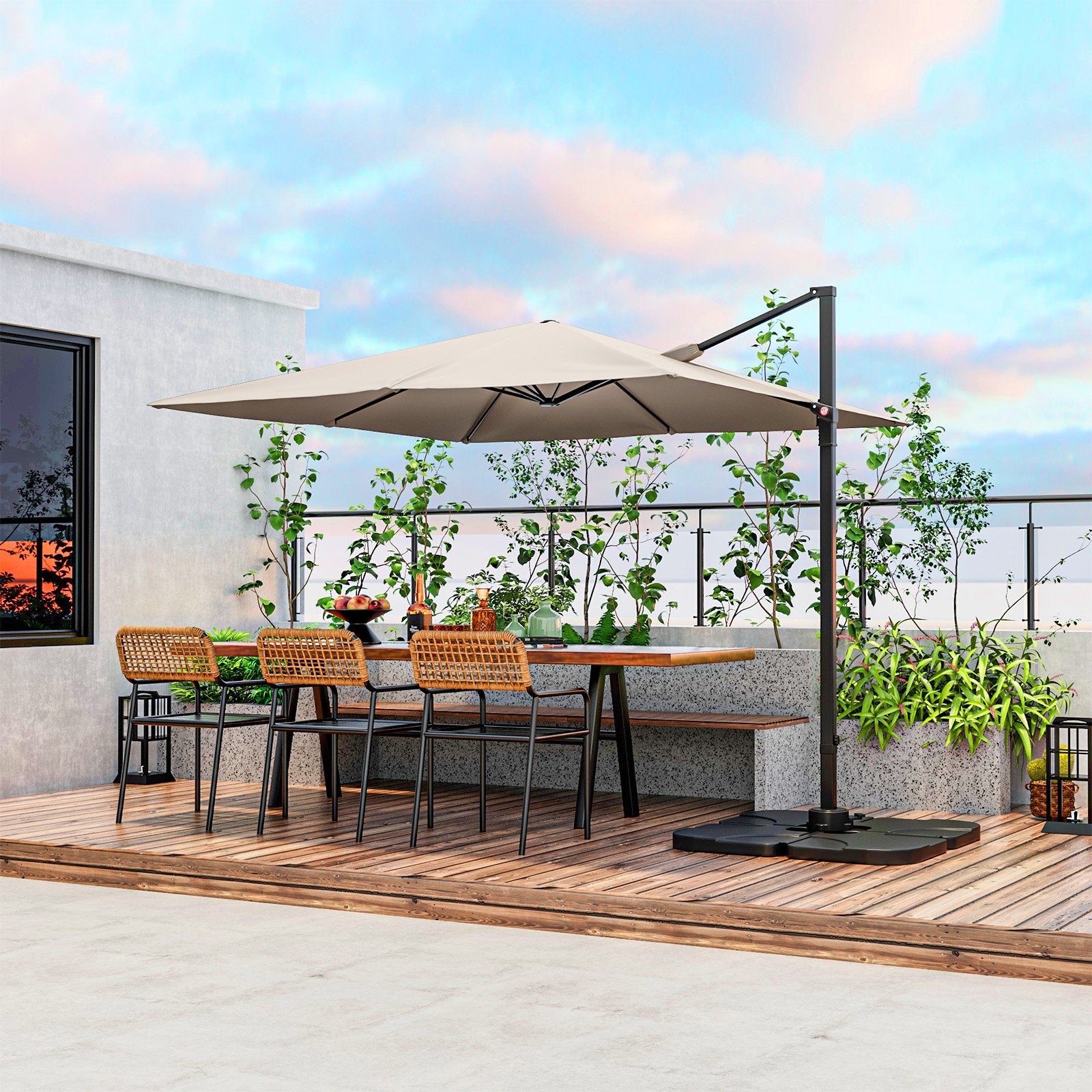 9.5 Feet Square Patio Cantilever Umbrella with 360° Rotation, Beige Outdoor Umbrellas   at Gallery Canada