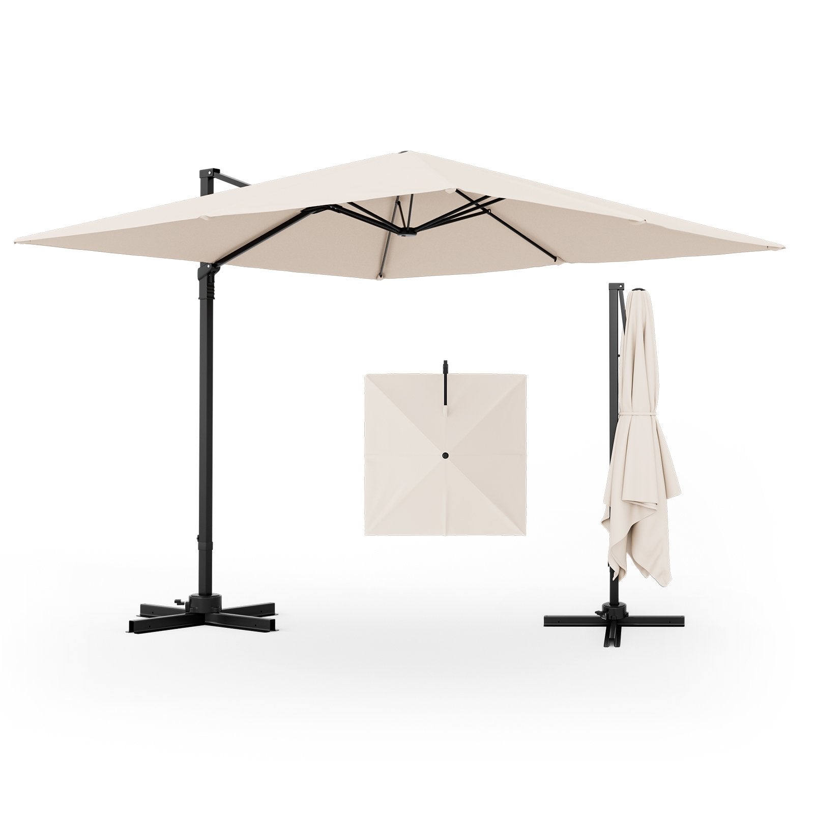 9.5 Feet Square Patio Cantilever Umbrella with 360° Rotation, Beige Outdoor Umbrellas   at Gallery Canada