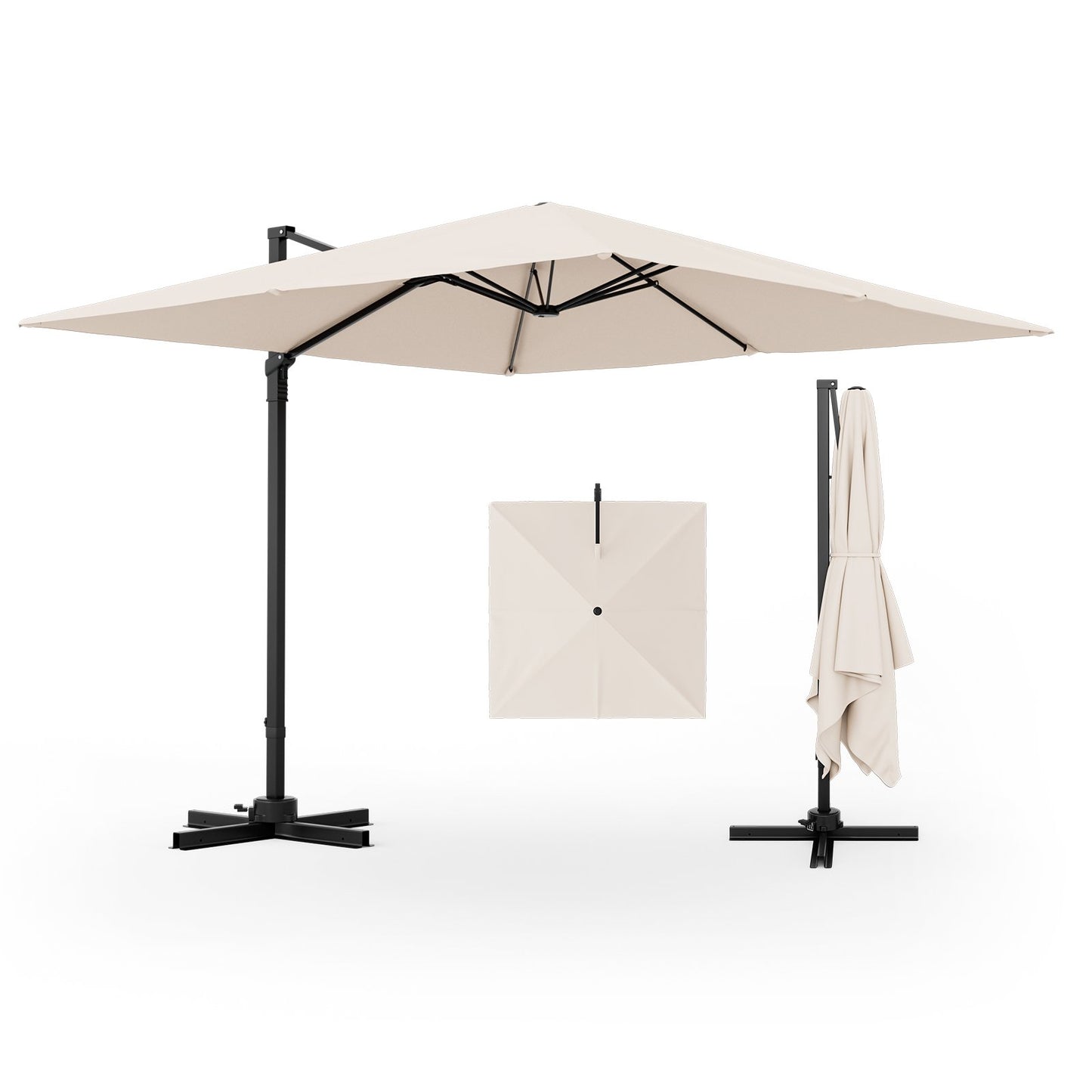9.5 Feet Square Patio Cantilever Umbrella with 360° Rotation, Beige - Gallery Canada