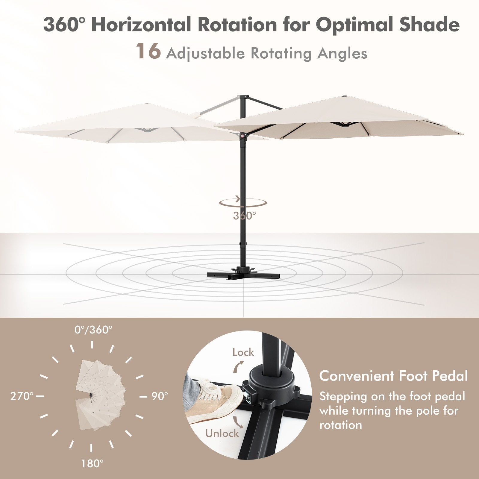 9.5 Feet Square Patio Cantilever Umbrella with 360° Rotation, Beige Outdoor Umbrellas   at Gallery Canada