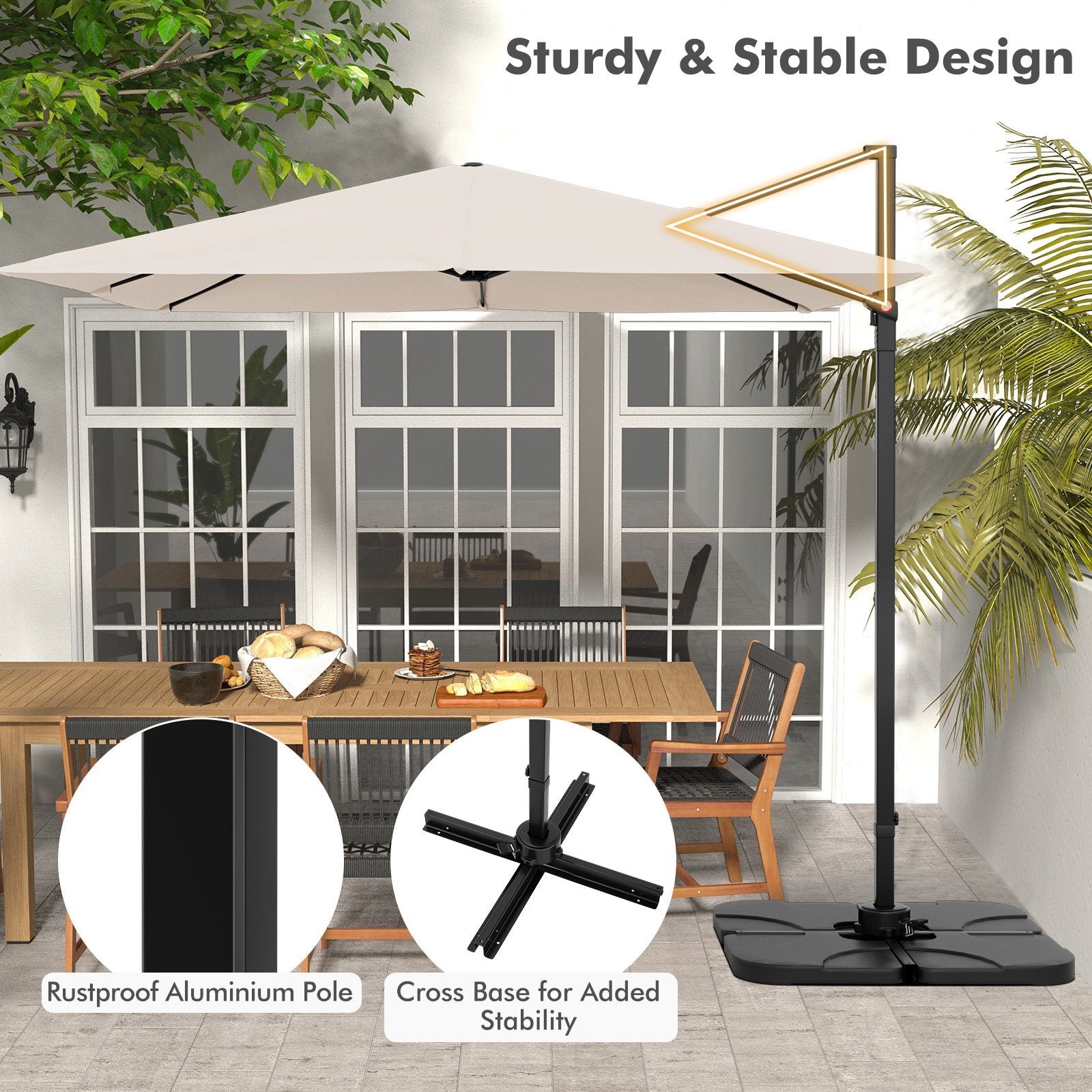 9.5 Feet Square Patio Cantilever Umbrella with 360° Rotation, Beige Outdoor Umbrellas   at Gallery Canada