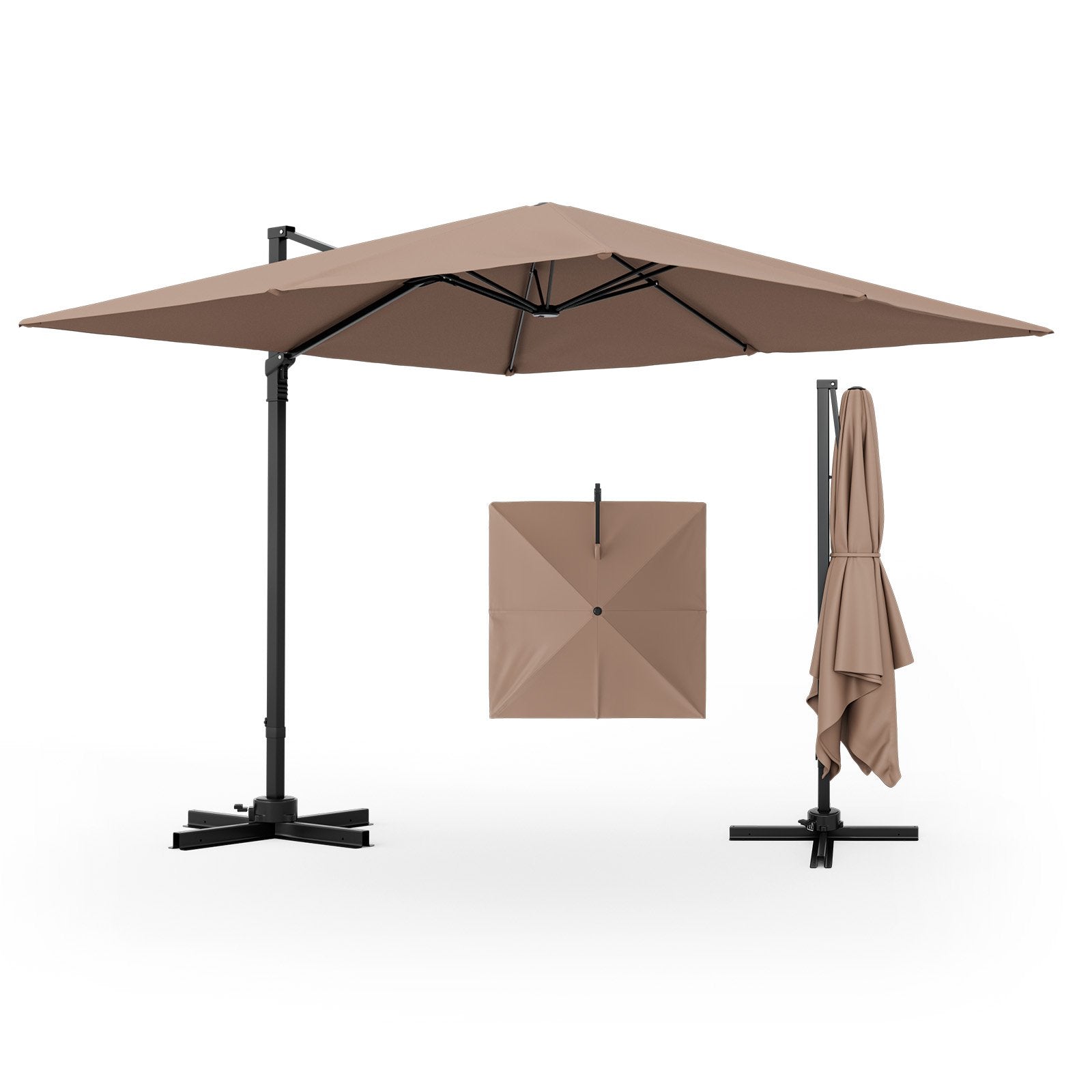 9.5 Feet Square Patio Cantilever Umbrella with 360° Rotation, Coffee Outdoor Umbrellas   at Gallery Canada