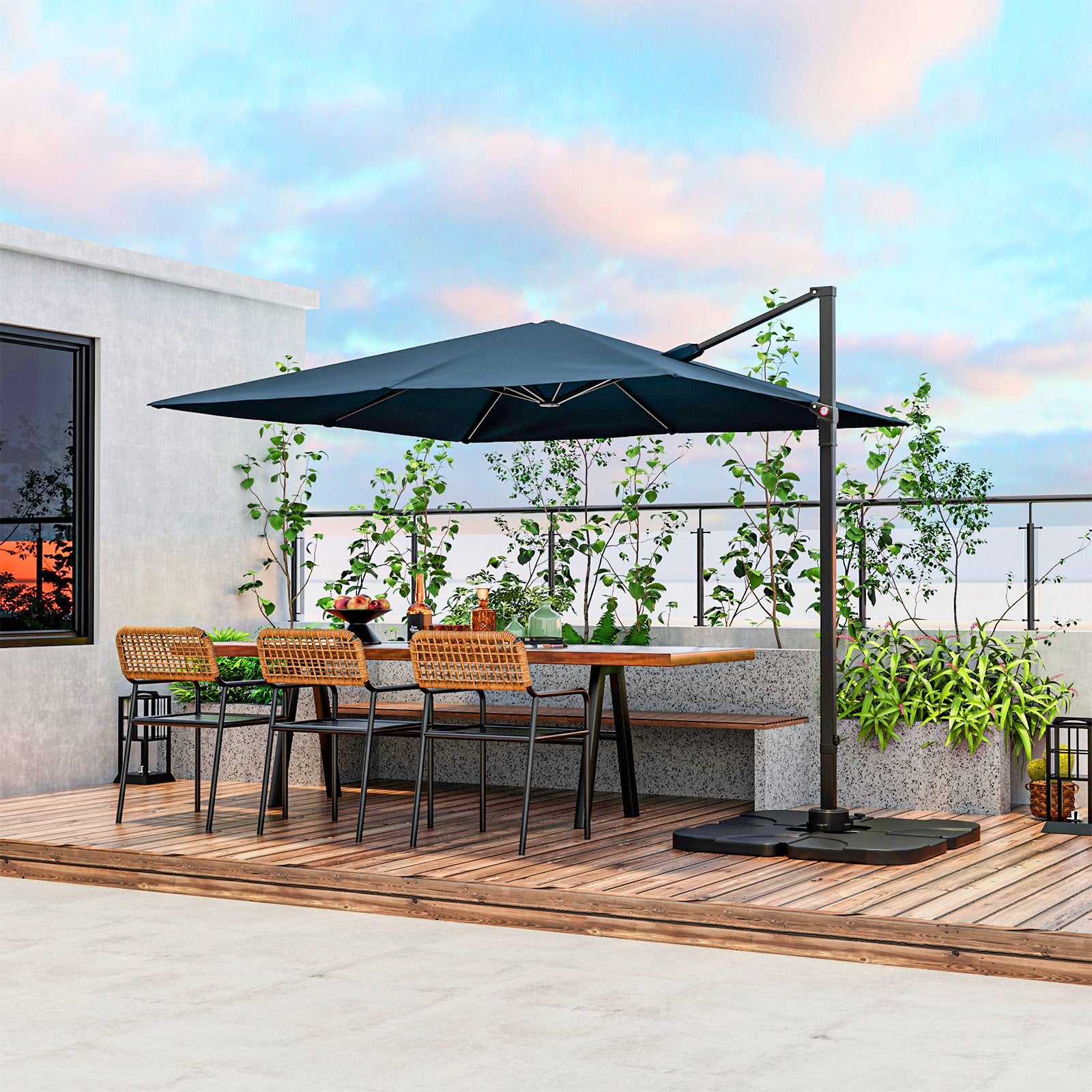 9.5 Feet Square Patio Cantilever Umbrella with 360° Rotation, Navy Outdoor Umbrellas   at Gallery Canada