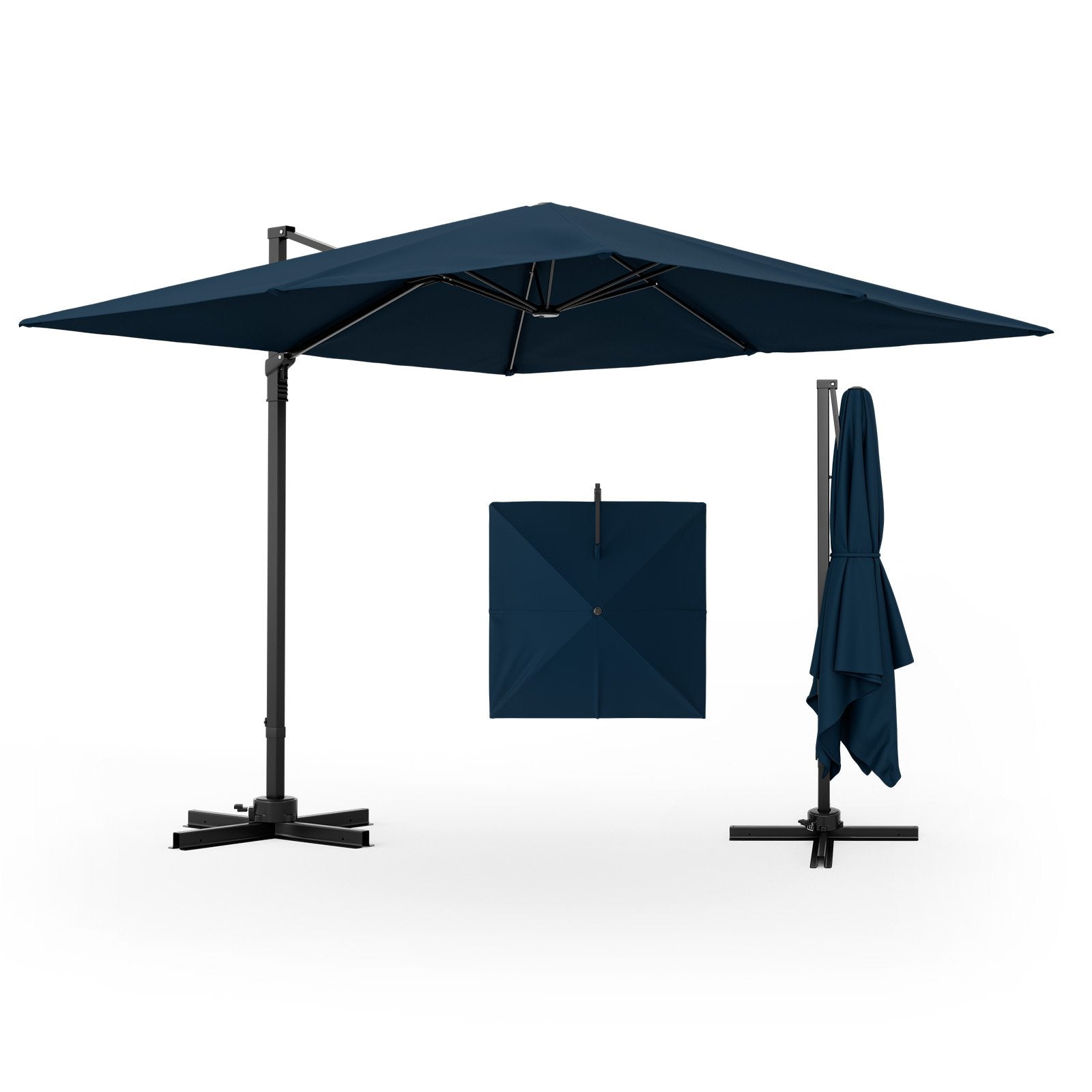 9.5 Feet Square Patio Cantilever Umbrella with 360° Rotation, Navy Outdoor Umbrellas   at Gallery Canada