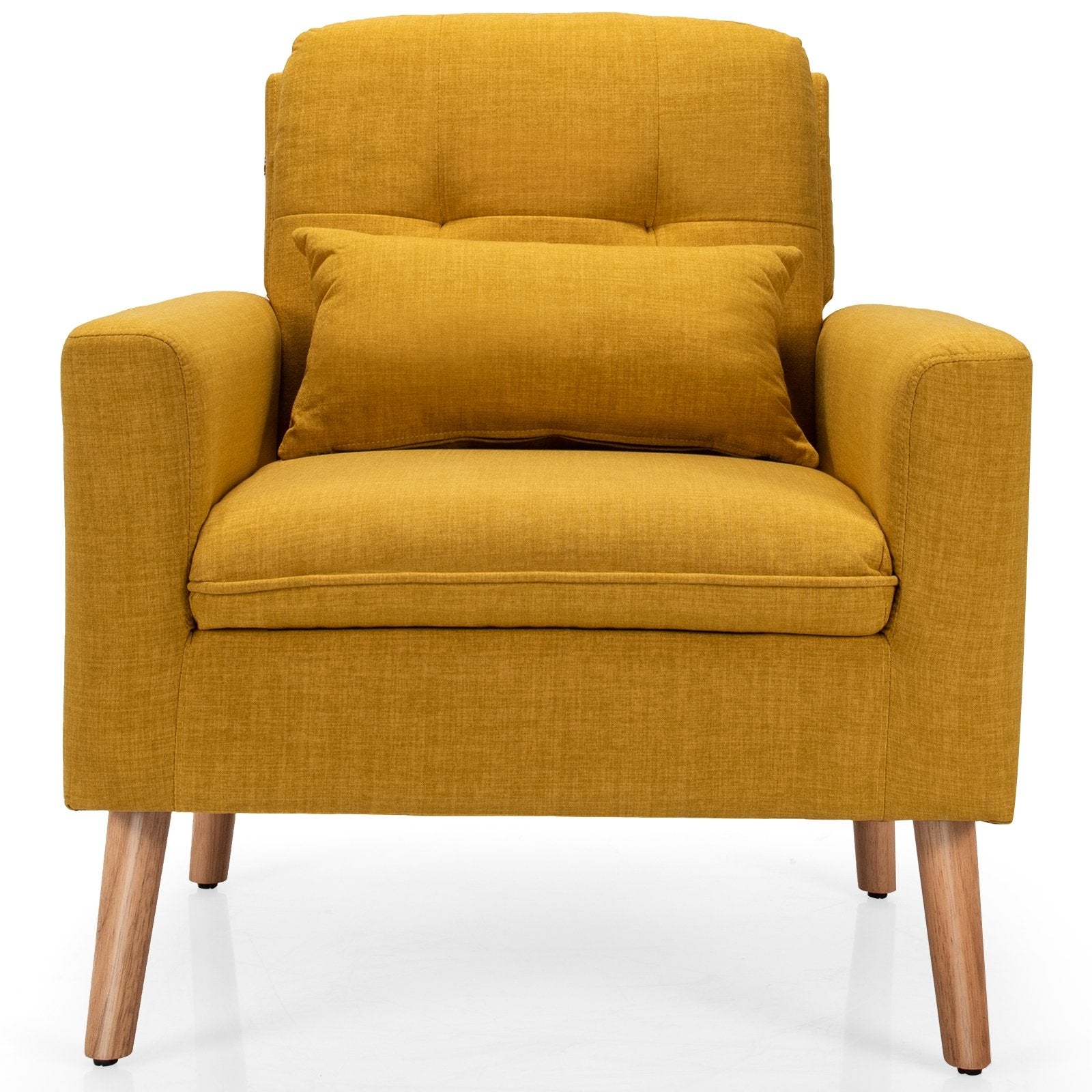 Linen Fabric Single Sofa Armchair with Waist Pillow for Living Room, Yellow Accent Chairs   at Gallery Canada