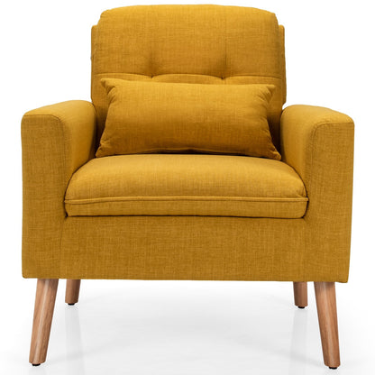 Linen Fabric Single Sofa Armchair with Waist Pillow for Living Room, Yellow - Gallery Canada