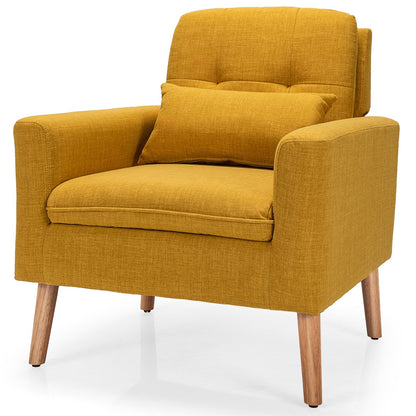 Linen Fabric Single Sofa Armchair with Waist Pillow for Living Room, Yellow Accent Chairs   at Gallery Canada