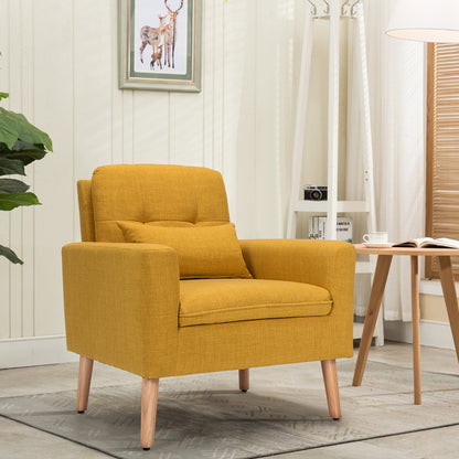 Linen Fabric Single Sofa Armchair with Waist Pillow for Living Room, Yellow Accent Chairs   at Gallery Canada