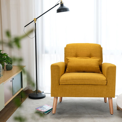 Linen Fabric Single Sofa Armchair with Waist Pillow for Living Room, Yellow Accent Chairs   at Gallery Canada